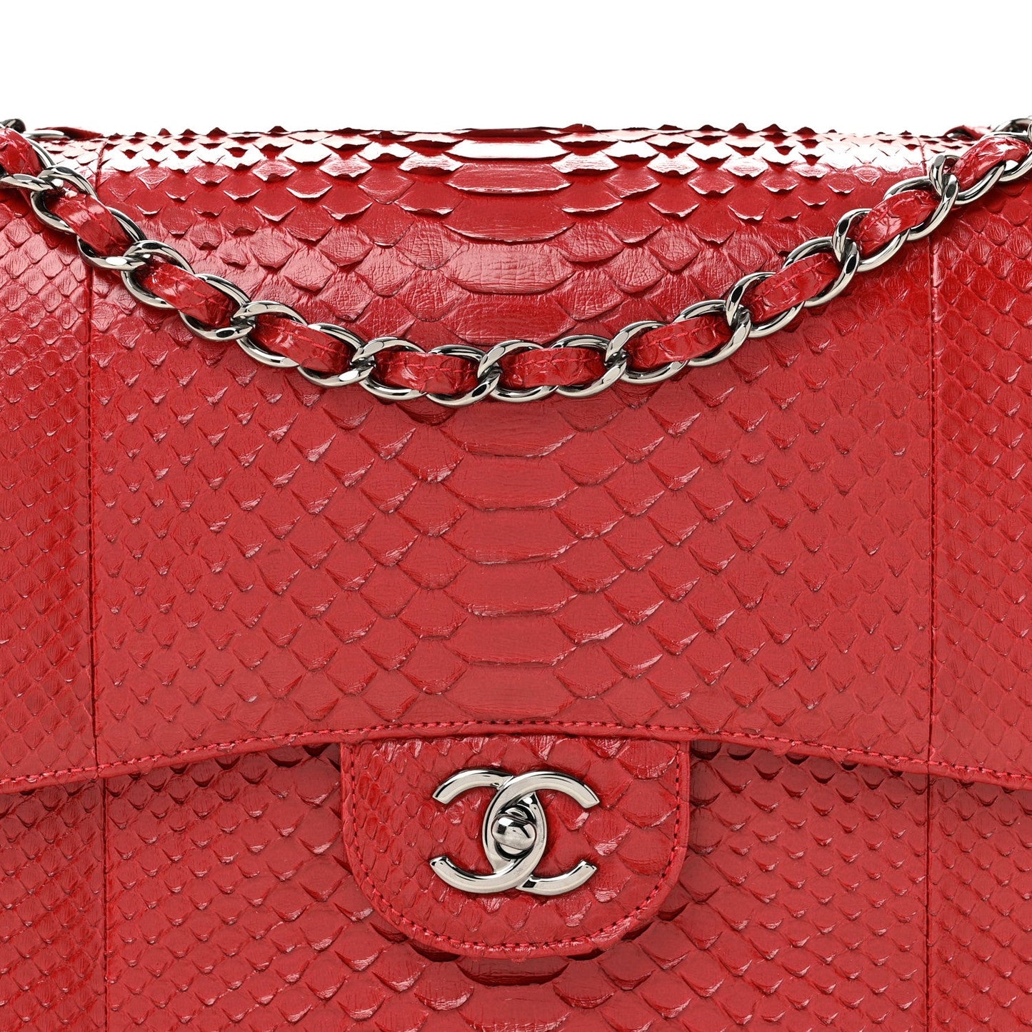 Snakeskin Jumbo Double Flap Red