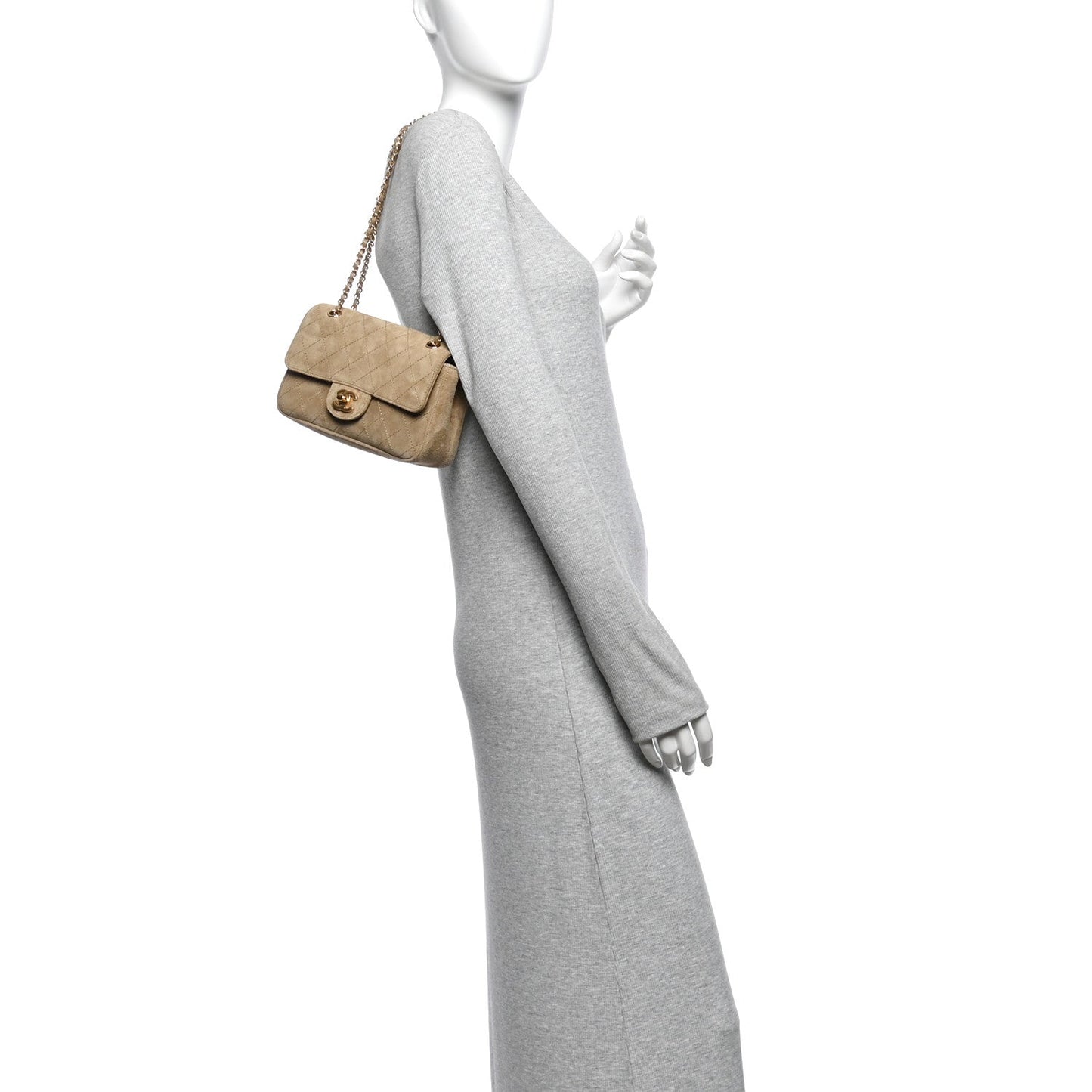 Suede Calfskin Mini Souplissimo Flap Dark Beige