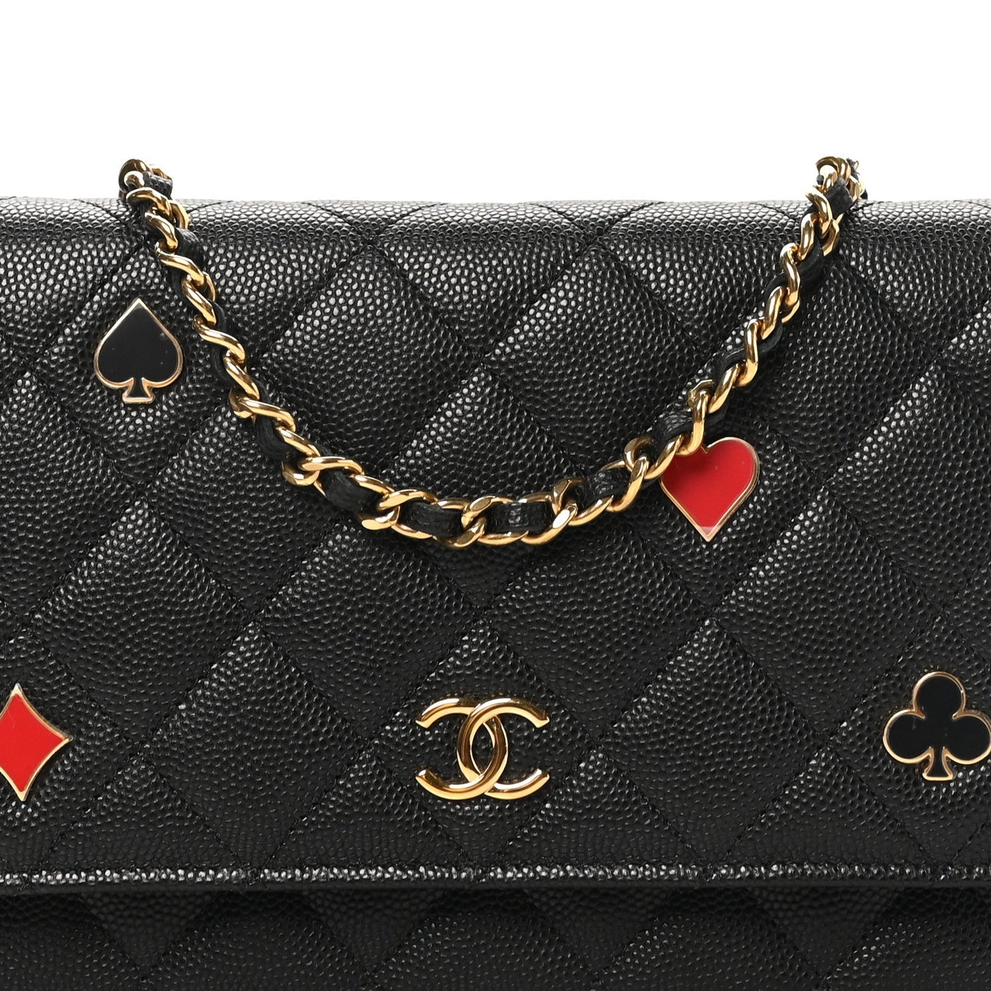 Caviar Quilted Enamel Coco Casino Wallet On Chain WOC Black