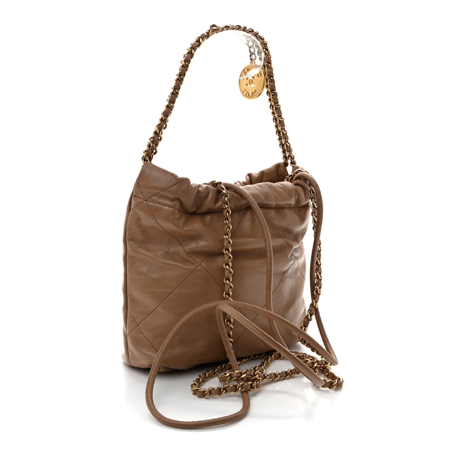Shiny Calfskin Quilted Mini Chanel 22 Dark Beige