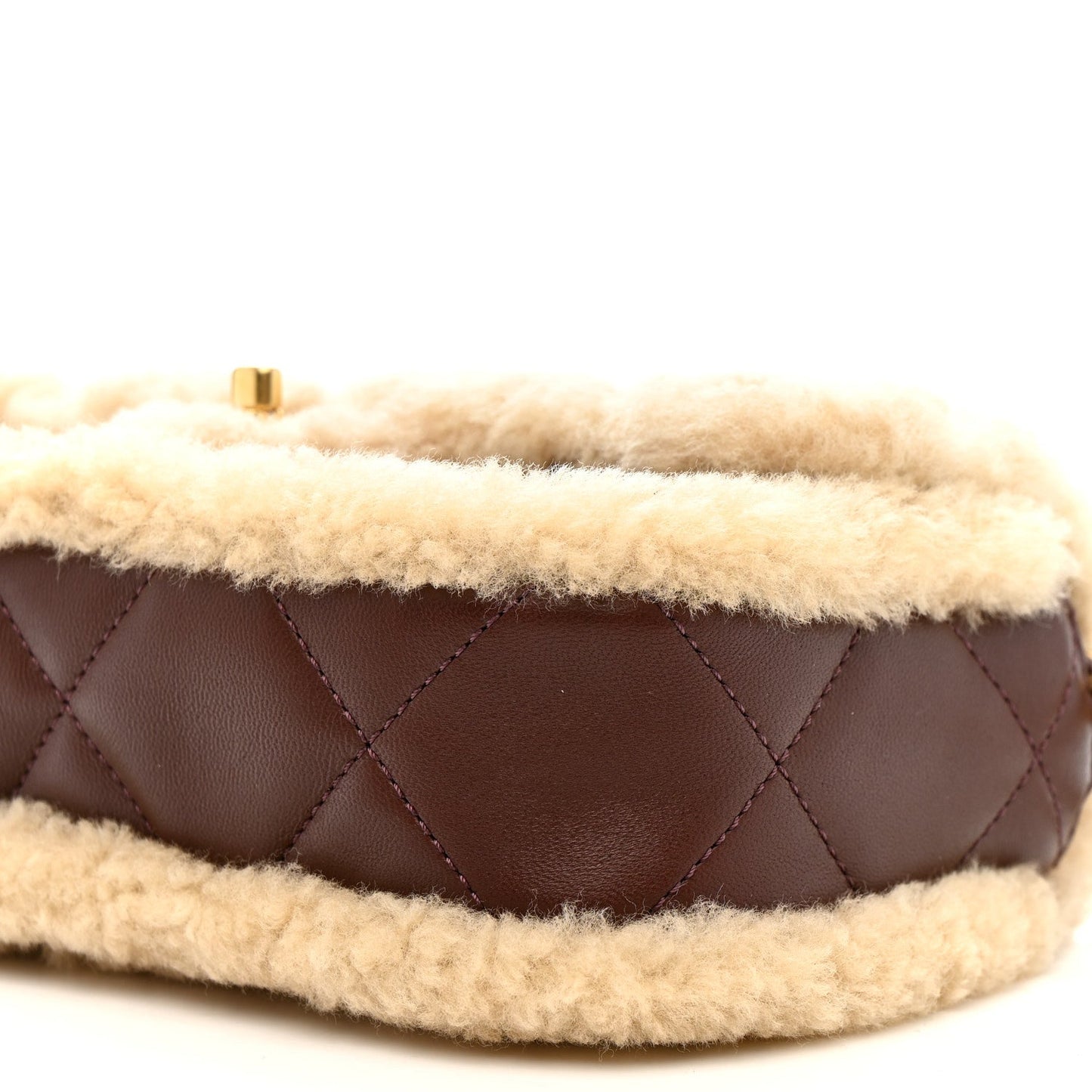 Shearling Lambskin Quilted Mini Furry Coco Flap Beige Dark Brown