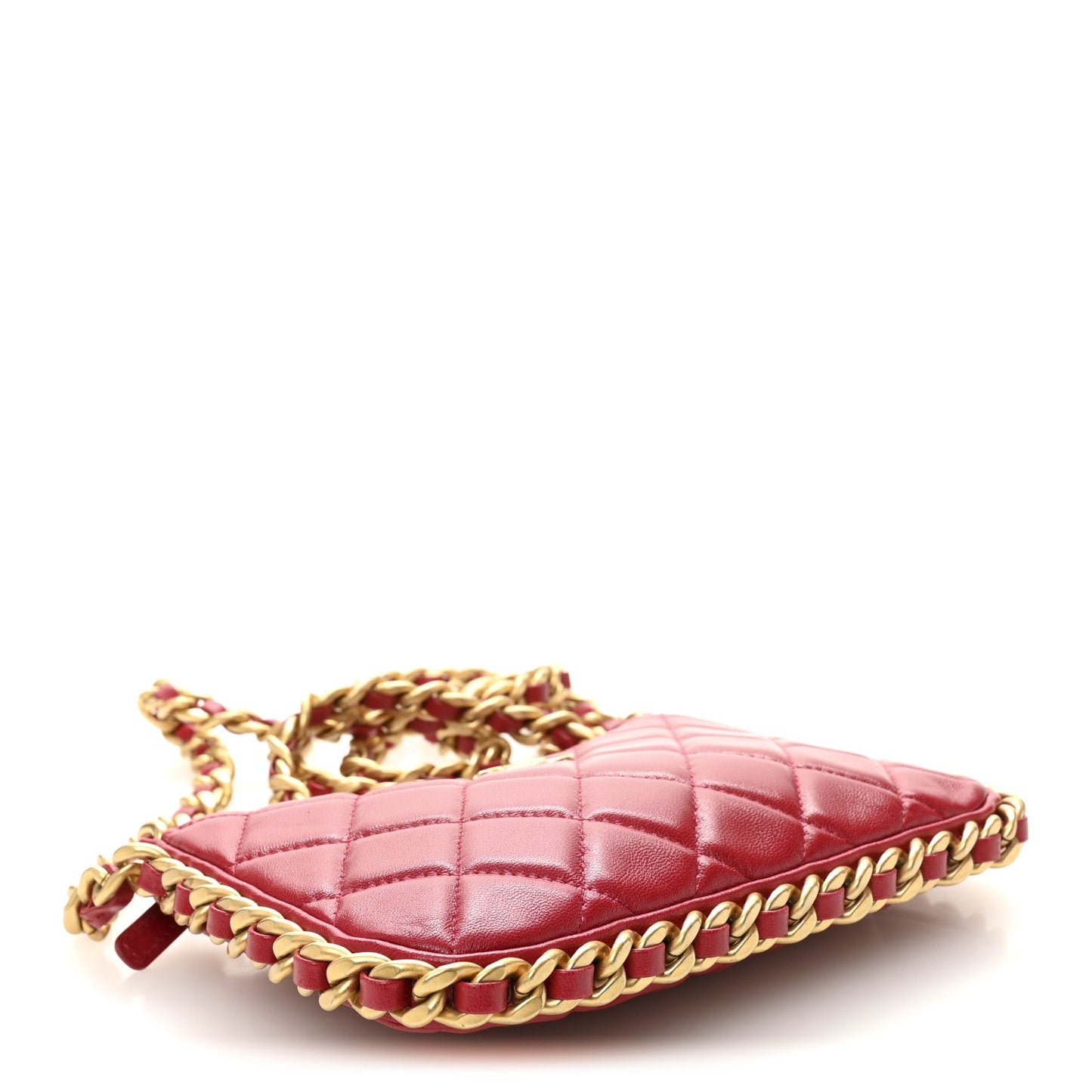 Shiny Lambskin Quilted Trendy Chain Around Hobo Red