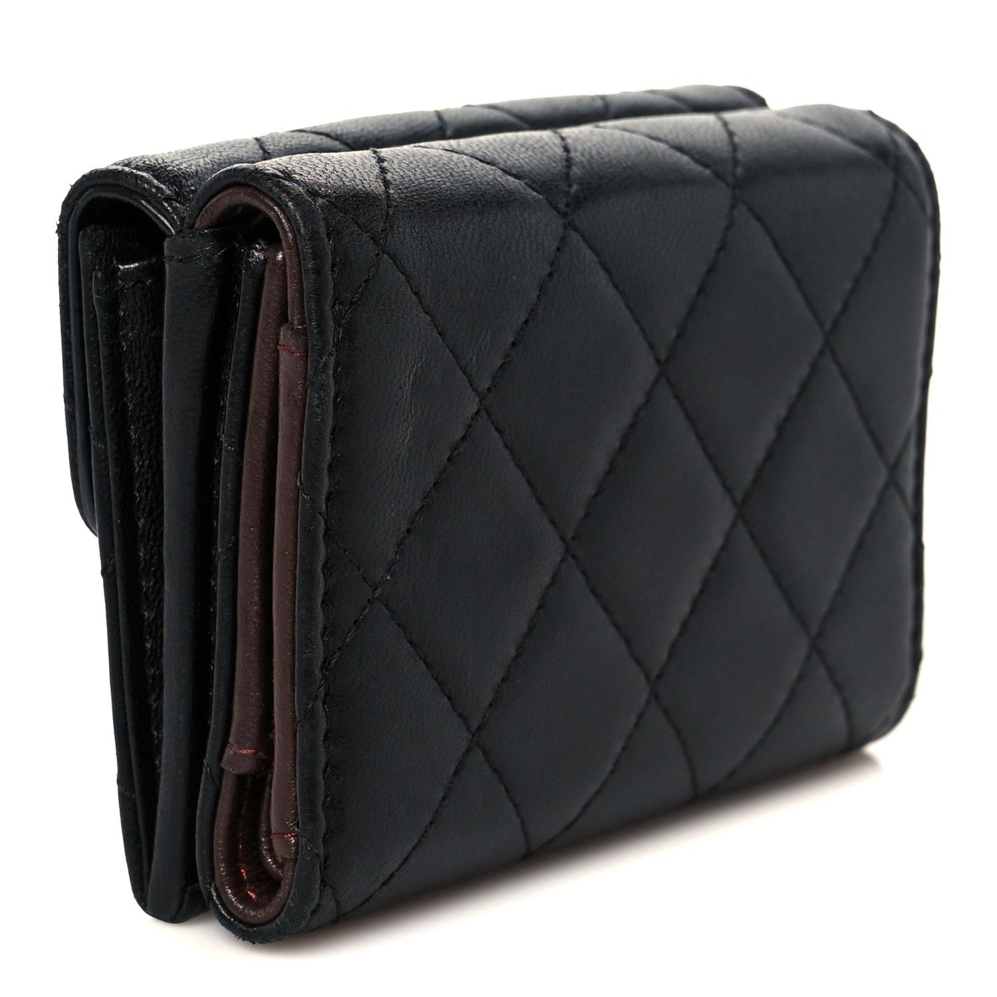 Lambskin Quilted Double Flap Wallet Black