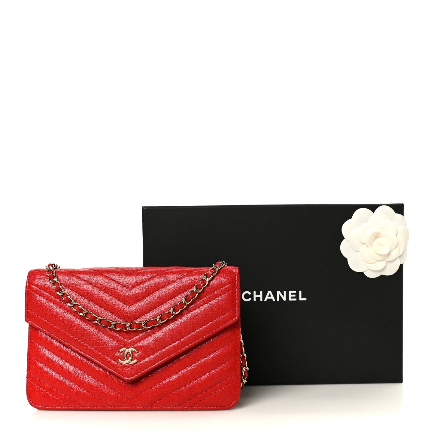 Goatskin Chevron Quilted Statement Wallet On Chain WOC Red
