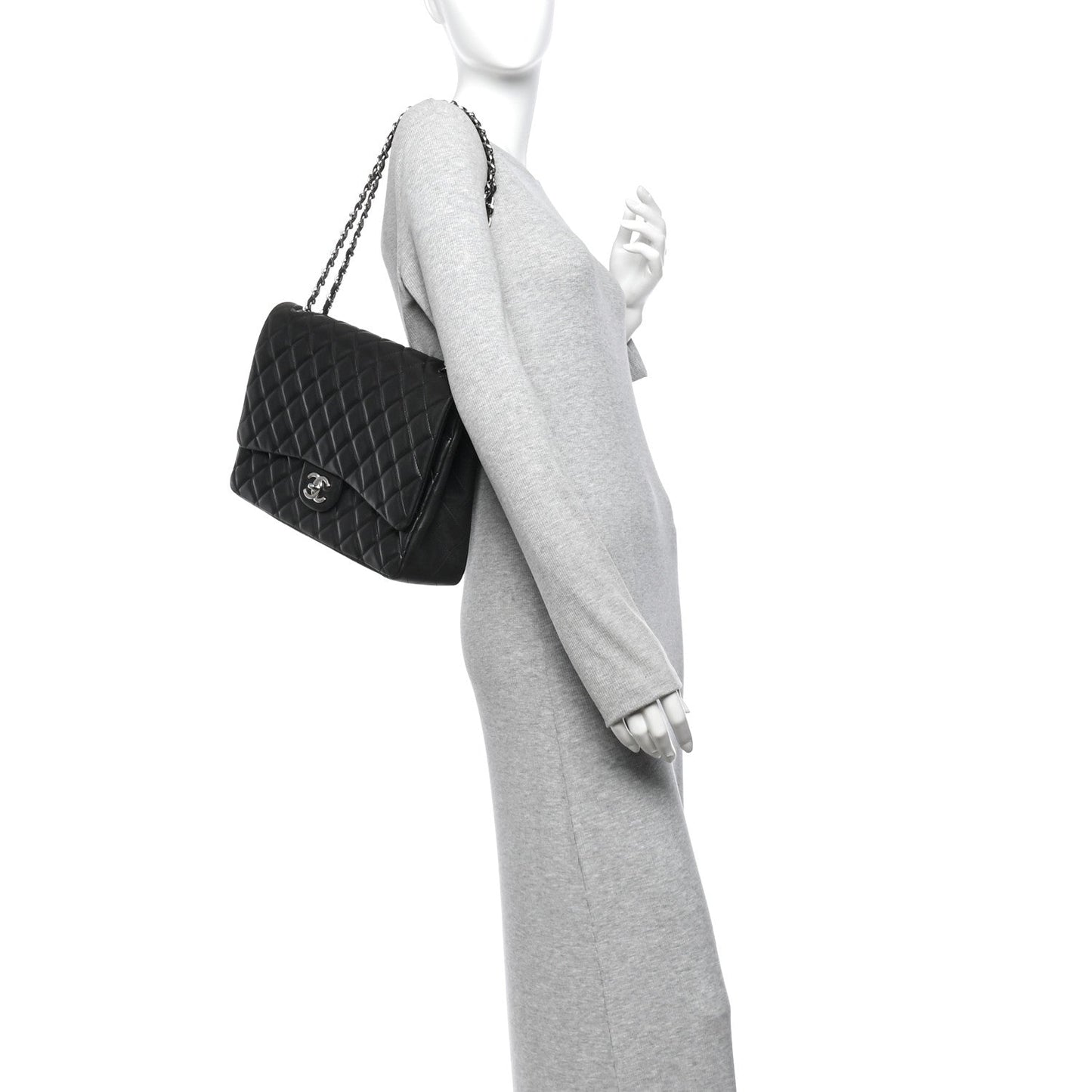 Lambskin Quilted Maxi Double Flap Black