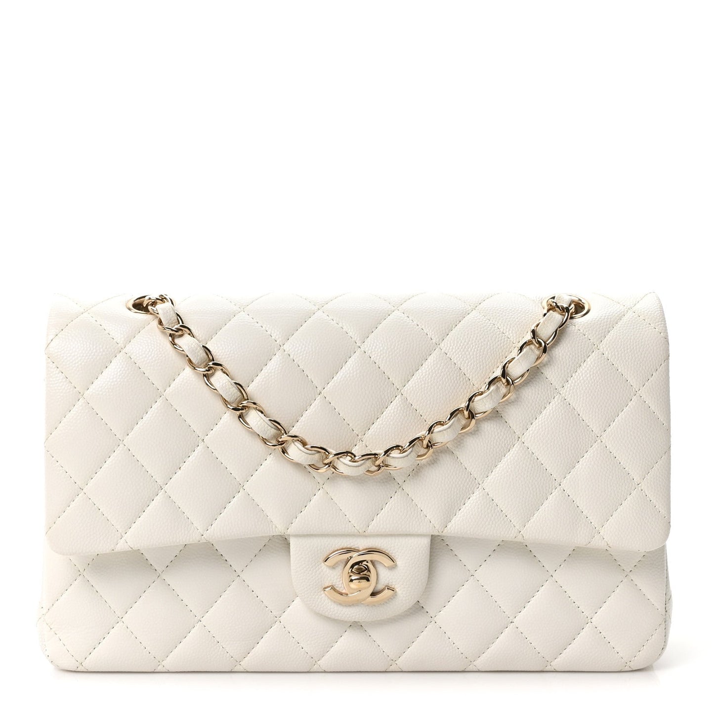 Caviar Quilted Medium Double Flap White