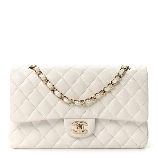 Caviar Quilted Medium Double Flap White