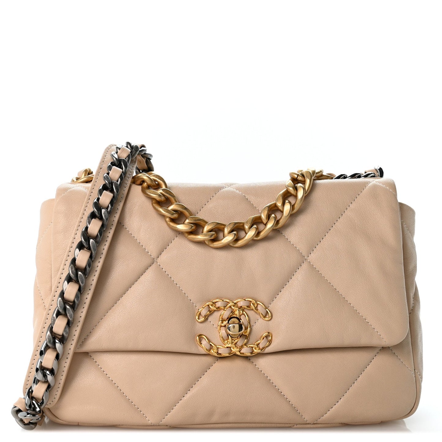 Goatskin Quilted Medium Chanel 19 Flap Light Beige