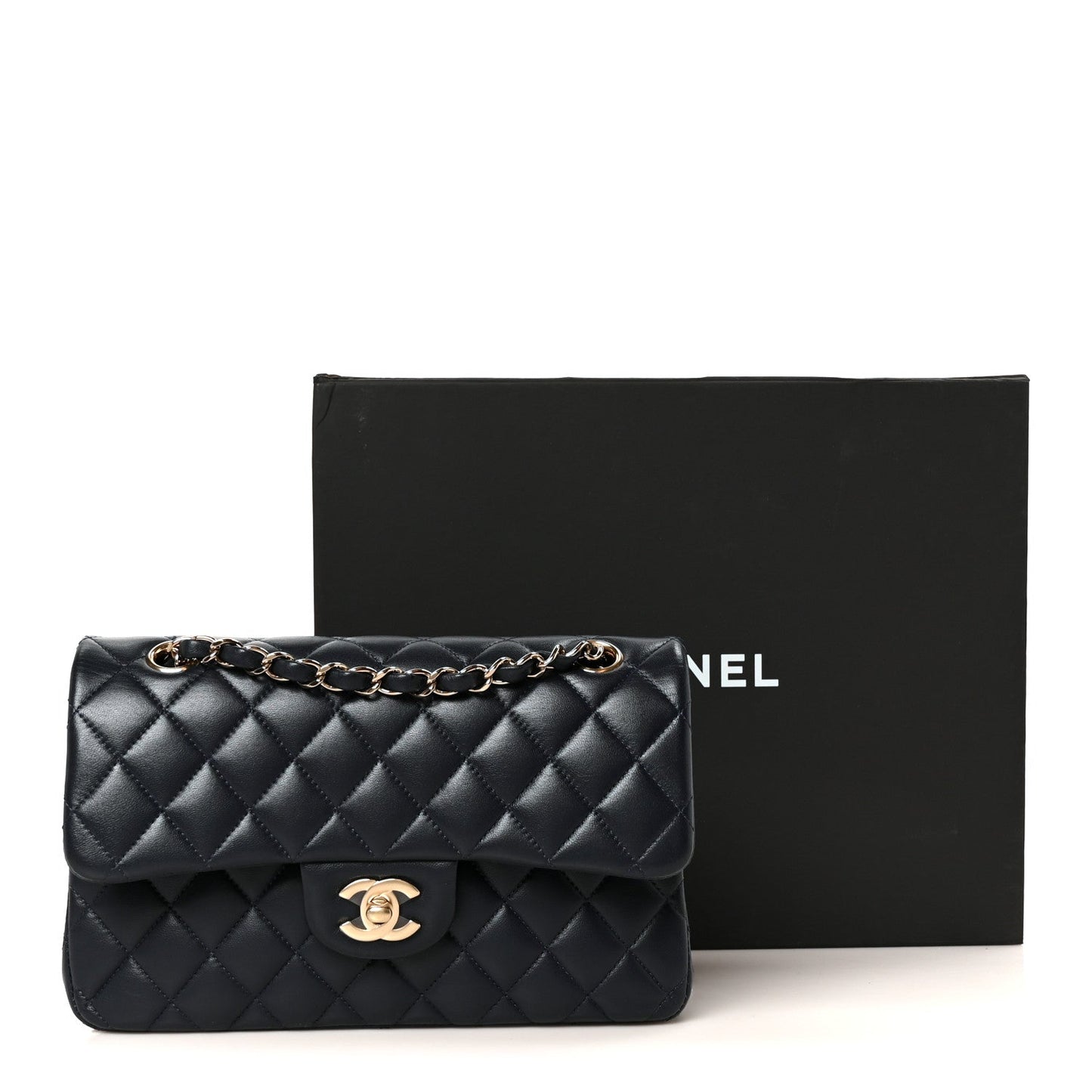 Lambskin Quilted Small Double Flap Navy