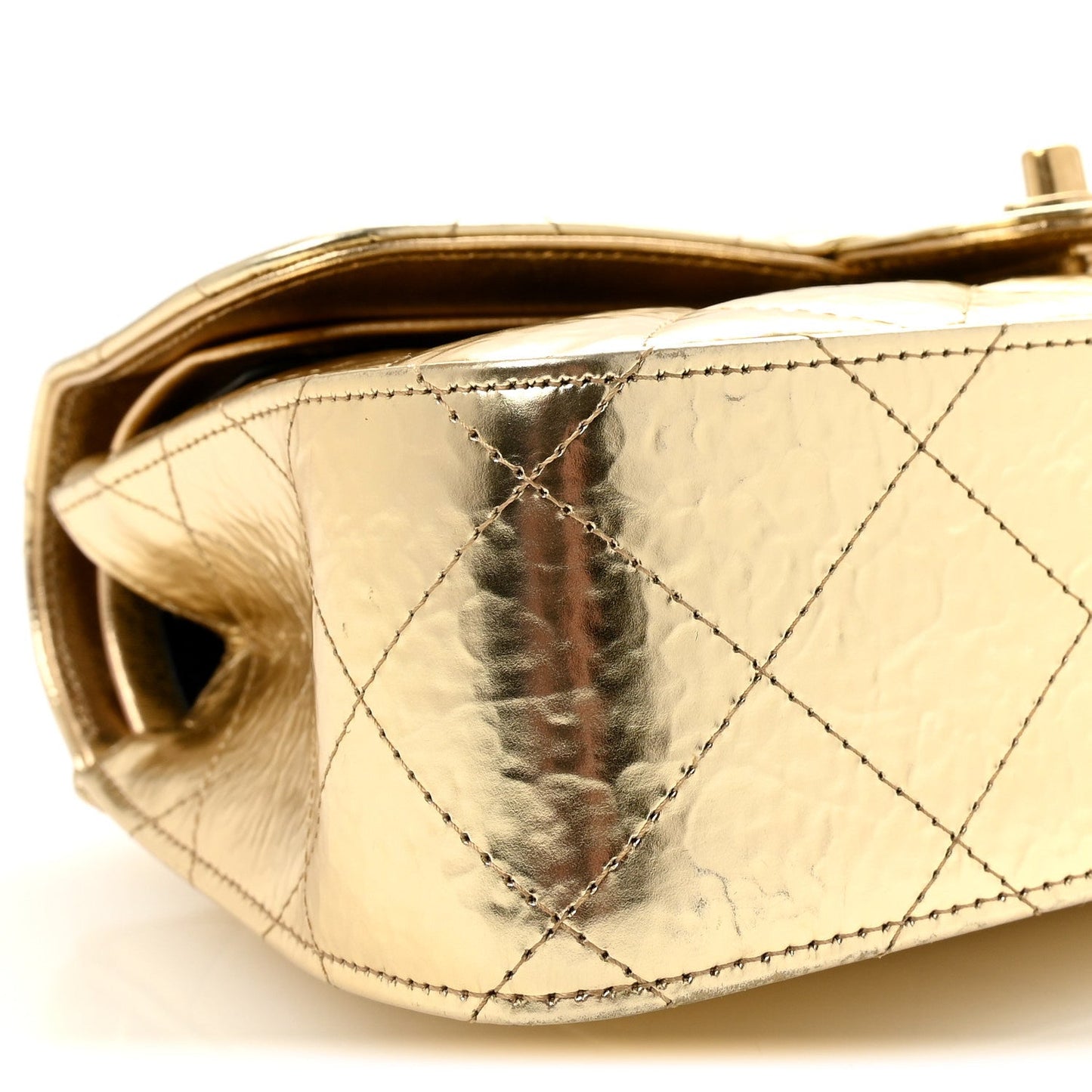 Hammered Metallic Calfskin Quilted Small Double Flap Gold