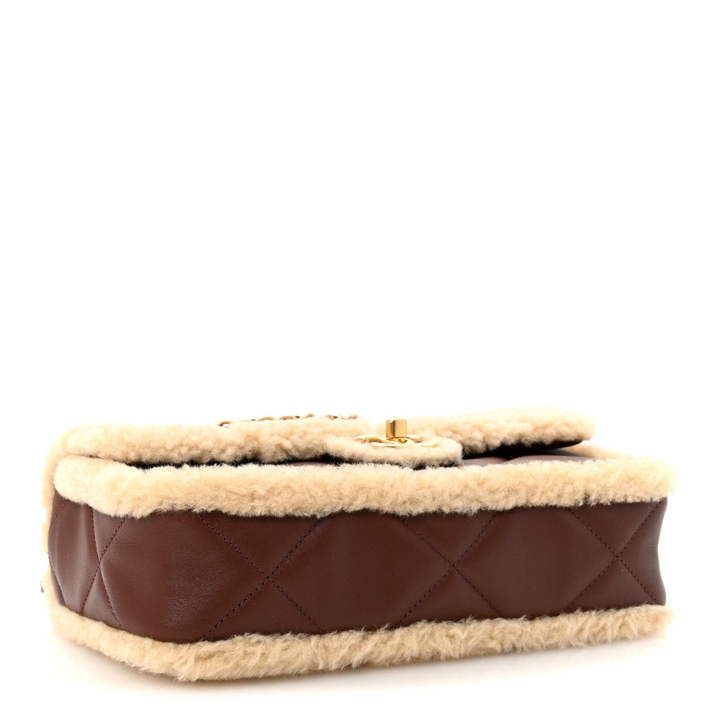 Shearling Lambskin Quilted Furry Coco Flap Beige Dark Brown