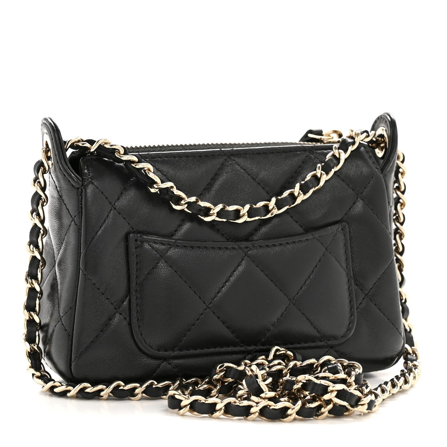 Shiny Crumpled Lambskin Quilted Mini Clutch With Chain Black