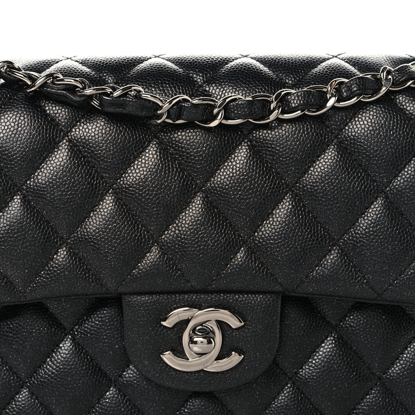Iridescent Caviar Quilted Small Double Flap Black