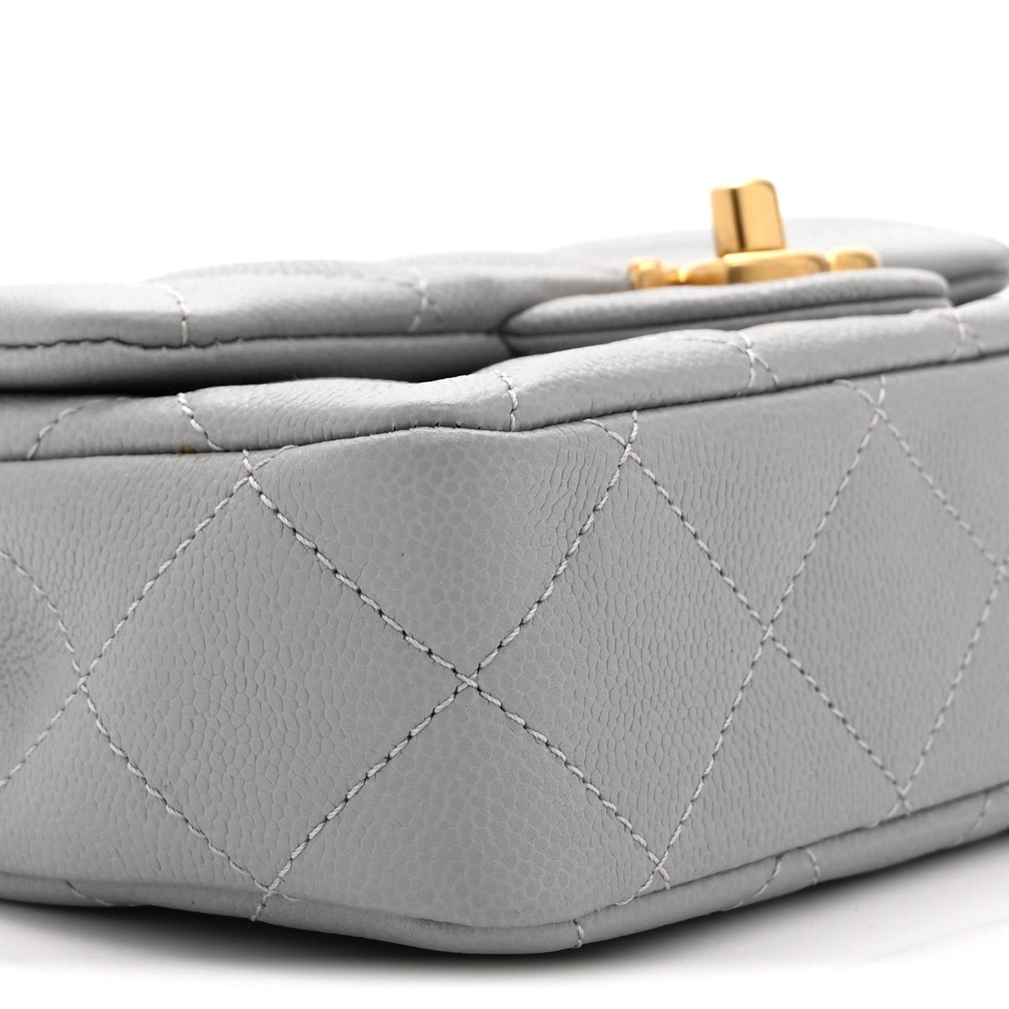 Caviar Quilted Mini Sweetheart Rectangular Flap Light Grey