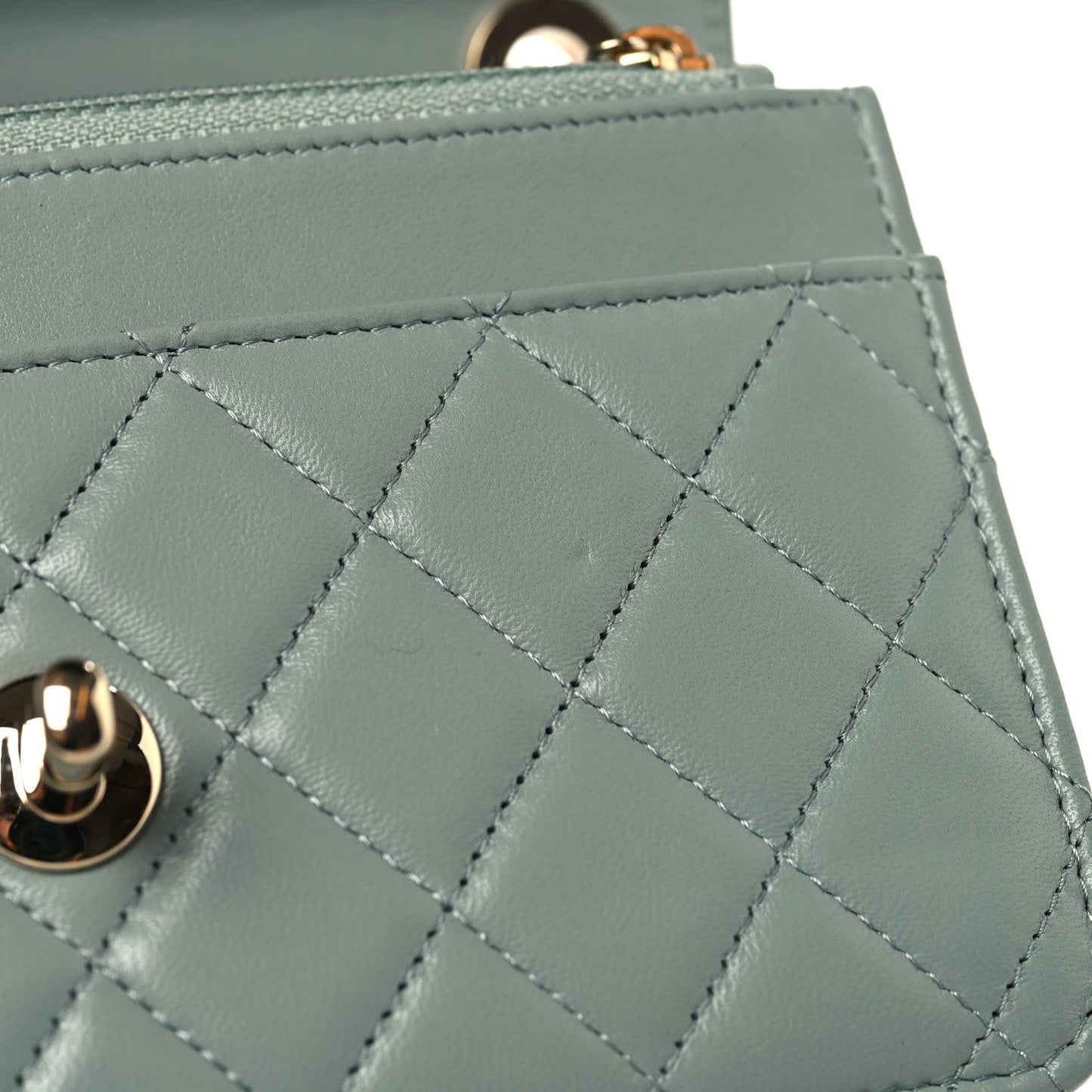 Lambskin Quilted Trendy CC Wallet On Chain WOC Light Blue