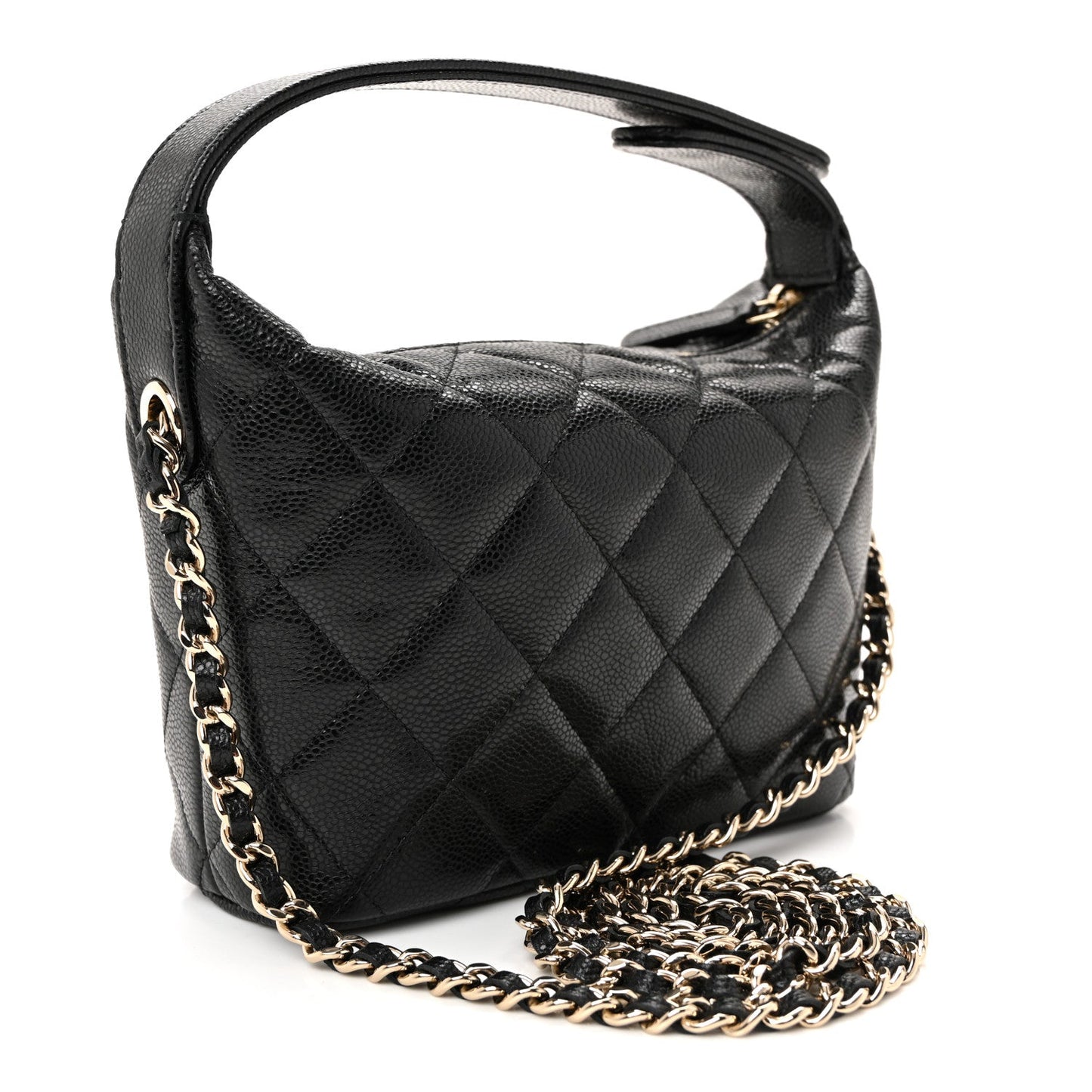 Caviar Quilted Hobo Clutch With Chain  Black