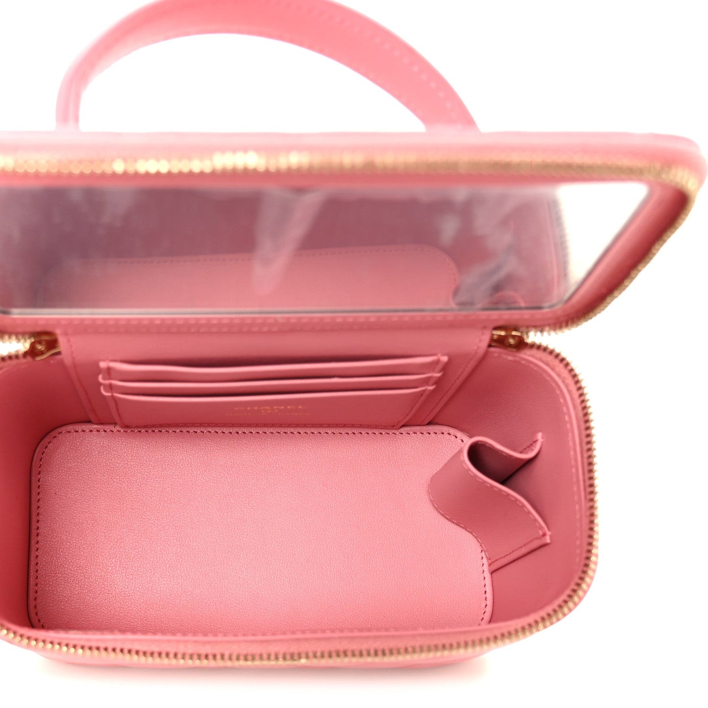 Lambskin Quilted Small Top Handle Vanity Case With Chain Pink