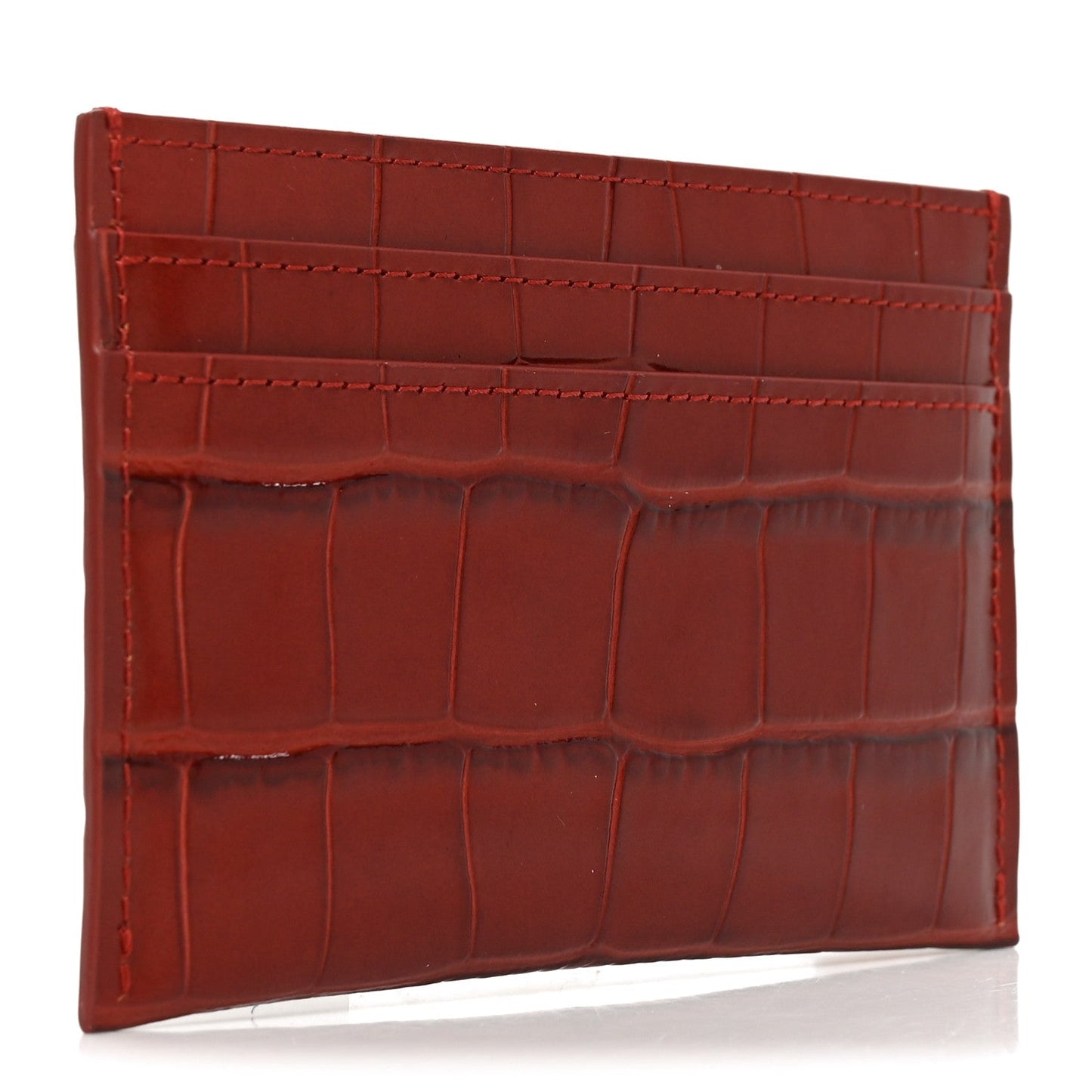 Calfskin Crocodile Embossed Crococo Card Holder Burgundy
