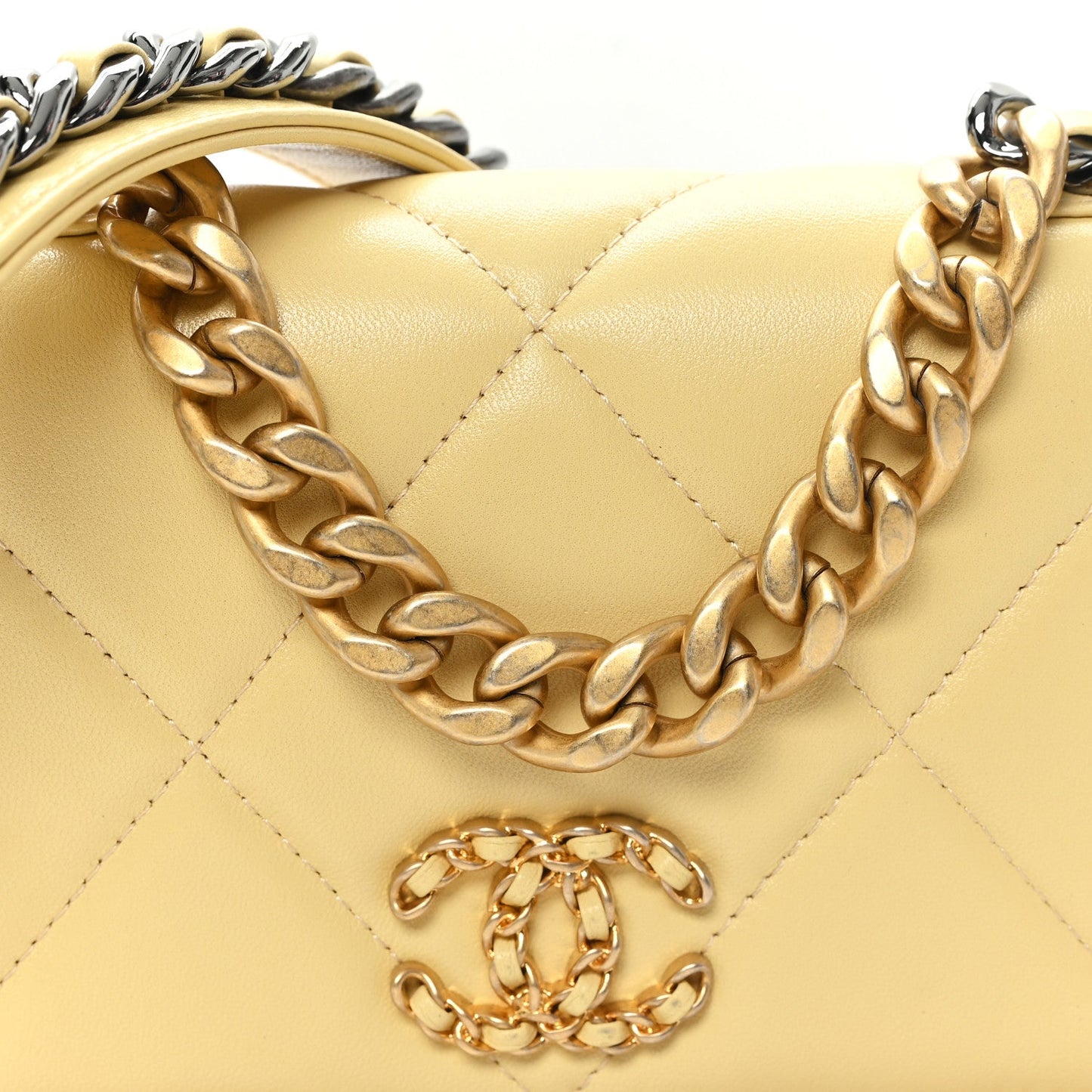 Lambskin Quilted Chanel 19 Wallet On Chain WOC Yellow