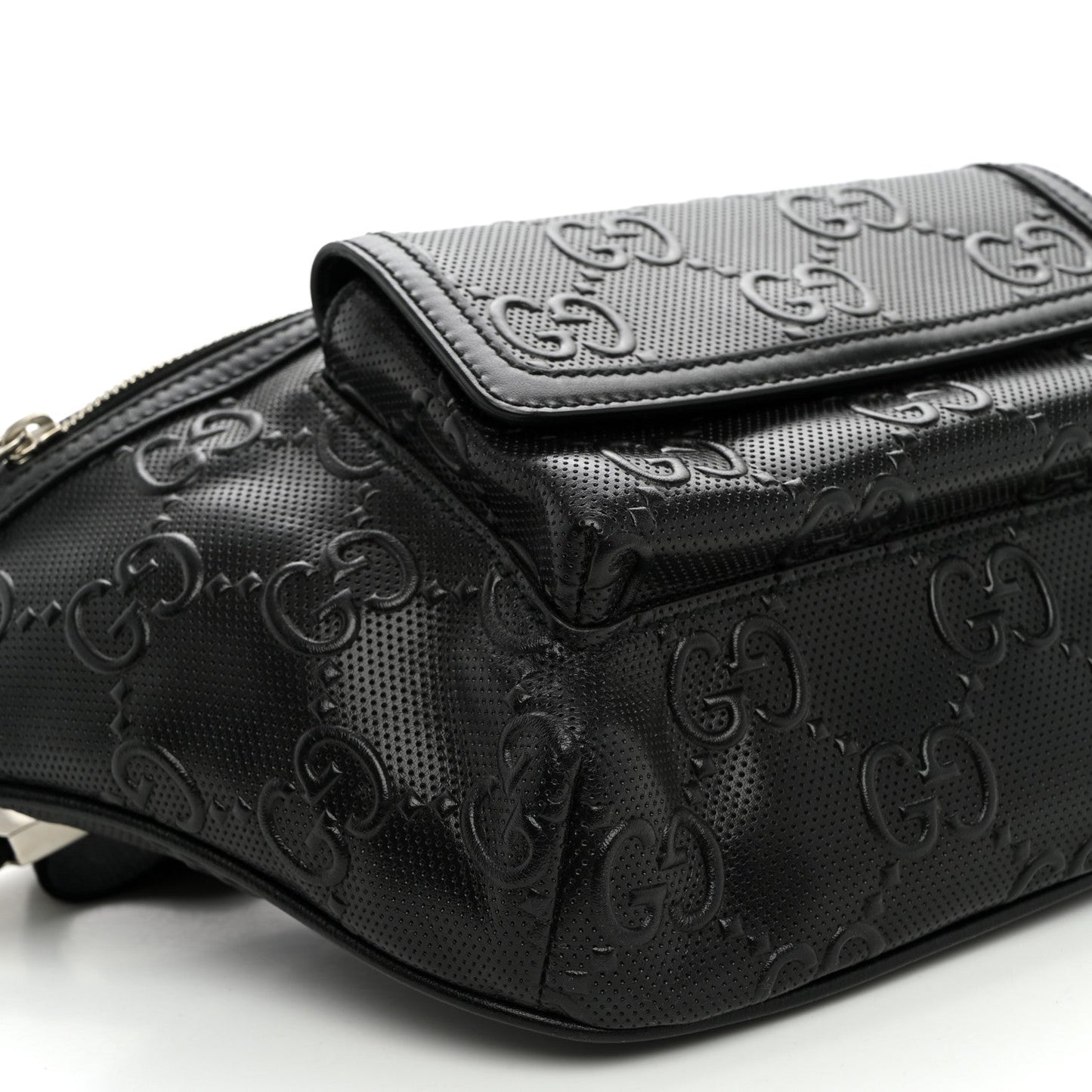 Calfskin GG Tennis Embossed Pocket Belt Bag Black