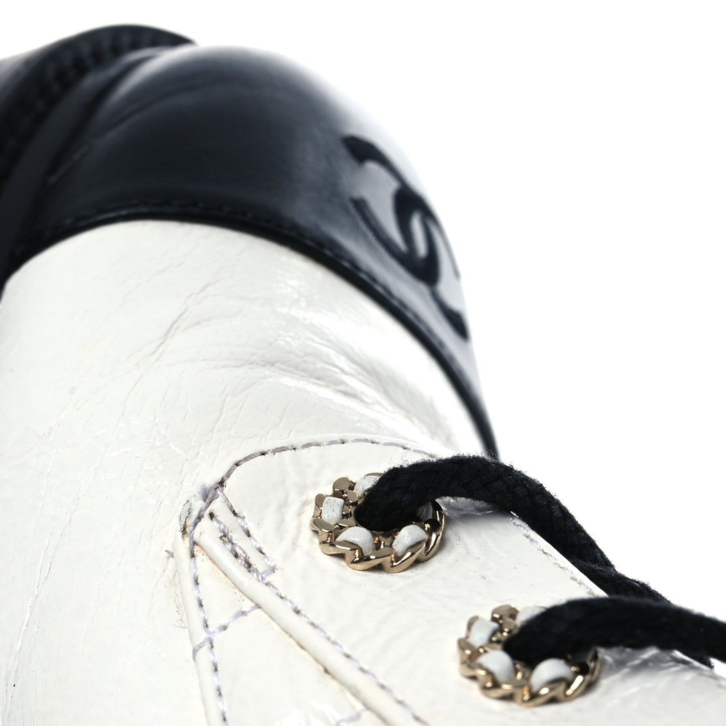 Shiny Goatskin Calfskin Quilted Lace Up Combat Boots 41.5 White Black