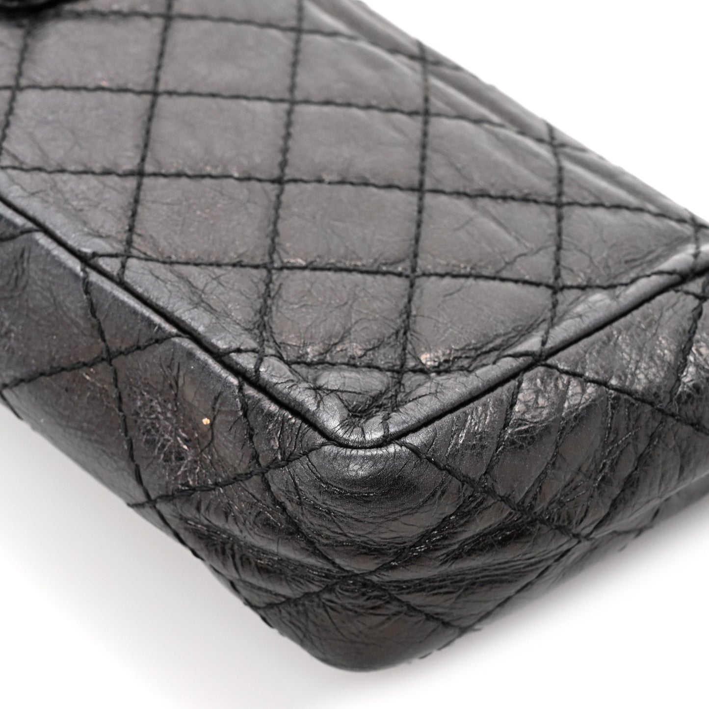 Glazed Calfskin Quilted Reissue Double Flap Clutch Black
