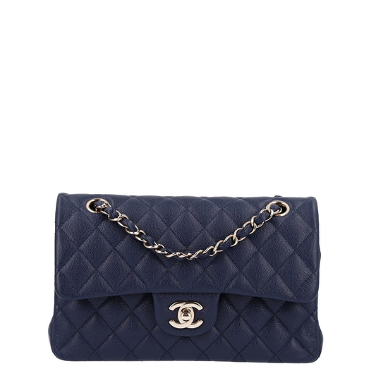 Caviar Quilted Small Double Flap Navy