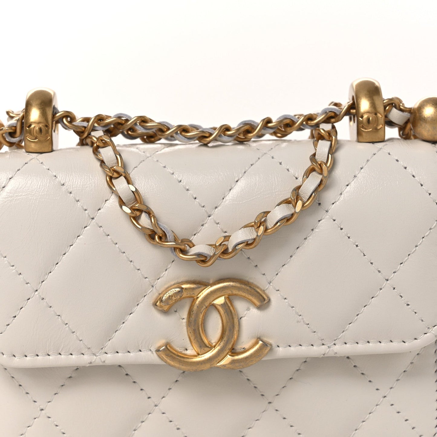 Calfskin Quilted Perfect Fit Coin Purse With Chain White