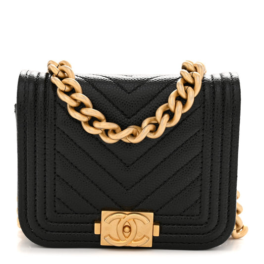Caviar Chevron Quilted Boy Flap Waist Belt Bag Black