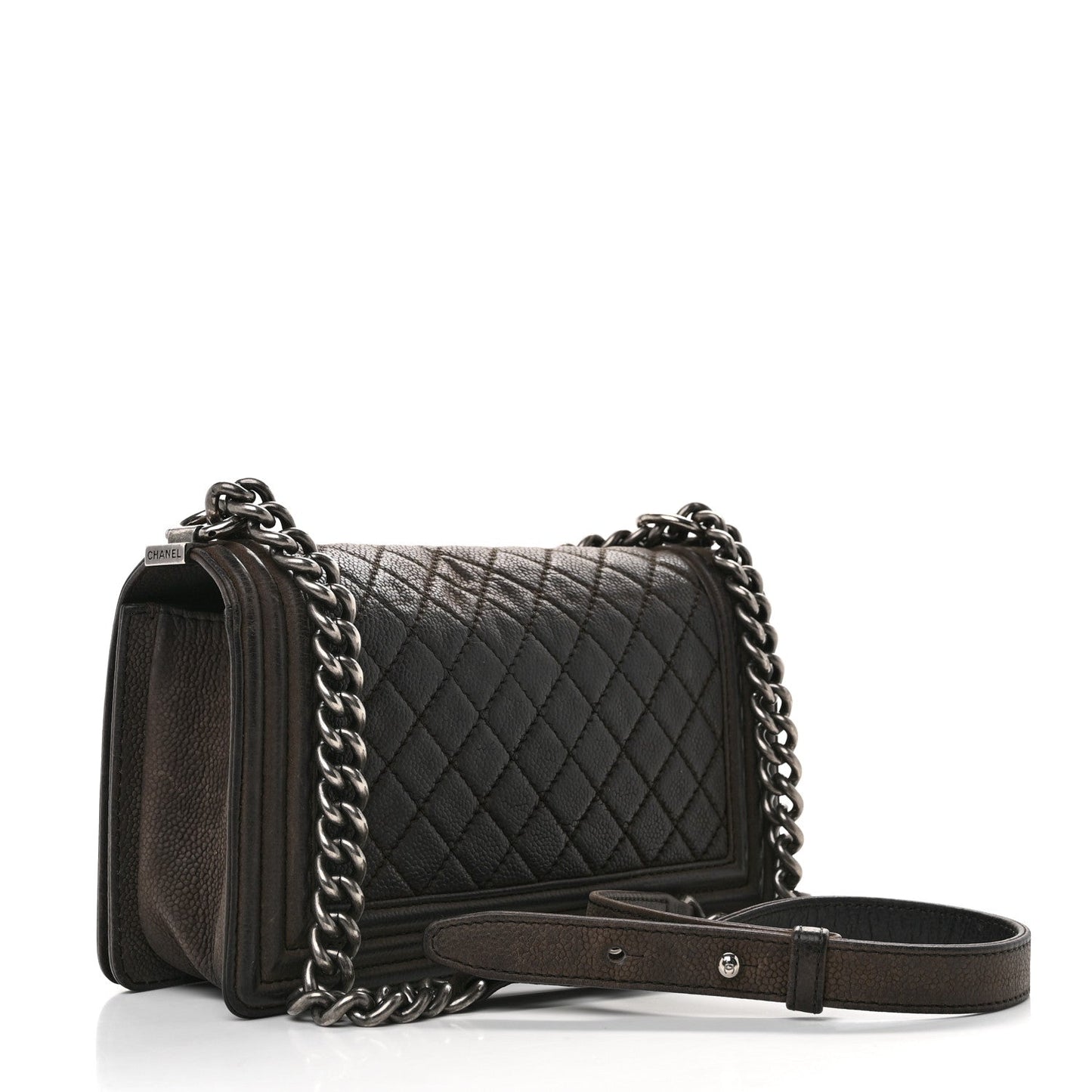 Iridescent Caviar Quilted Medium Boy Flap Dark Grey