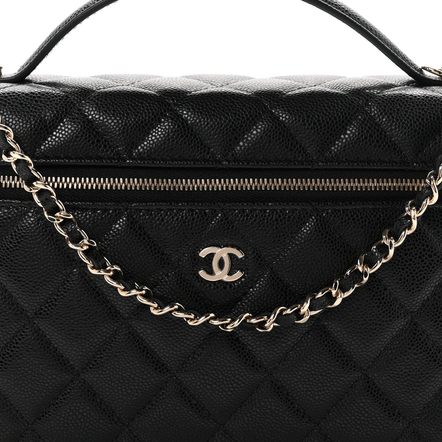 Caviar Quilted Large Top Handle Slim Vanity With Chain Black