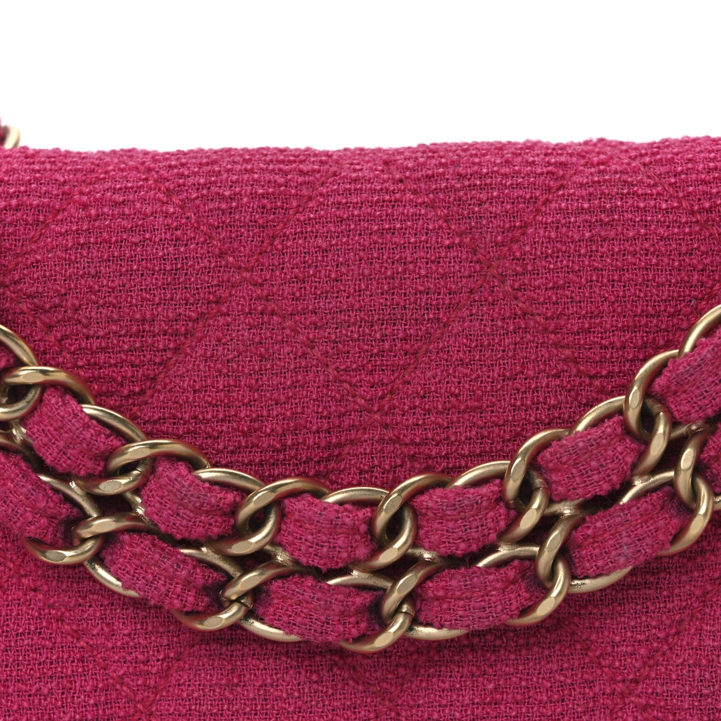 Tweed Quilted Medium Double Flap Fuchsia