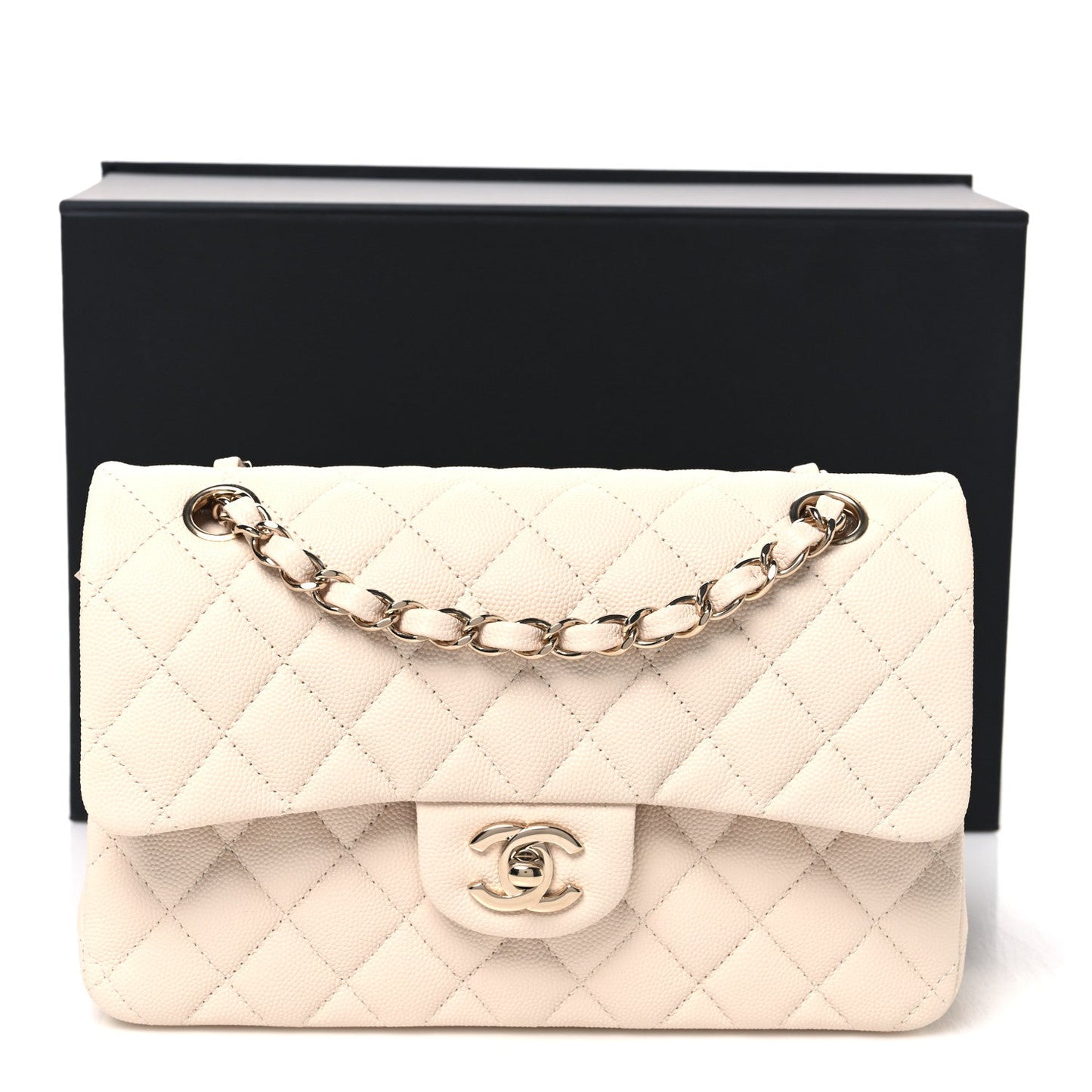 Caviar Quilted Small Double Flap Light Beige