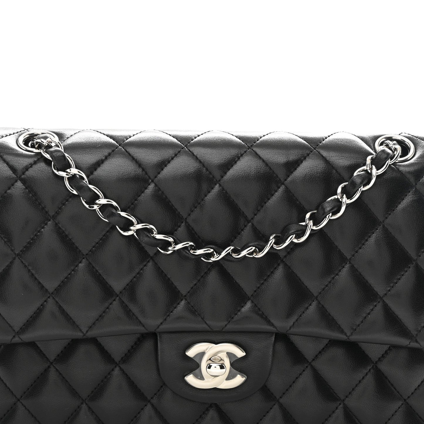 Lambskin Quilted Medium Double Flap Black