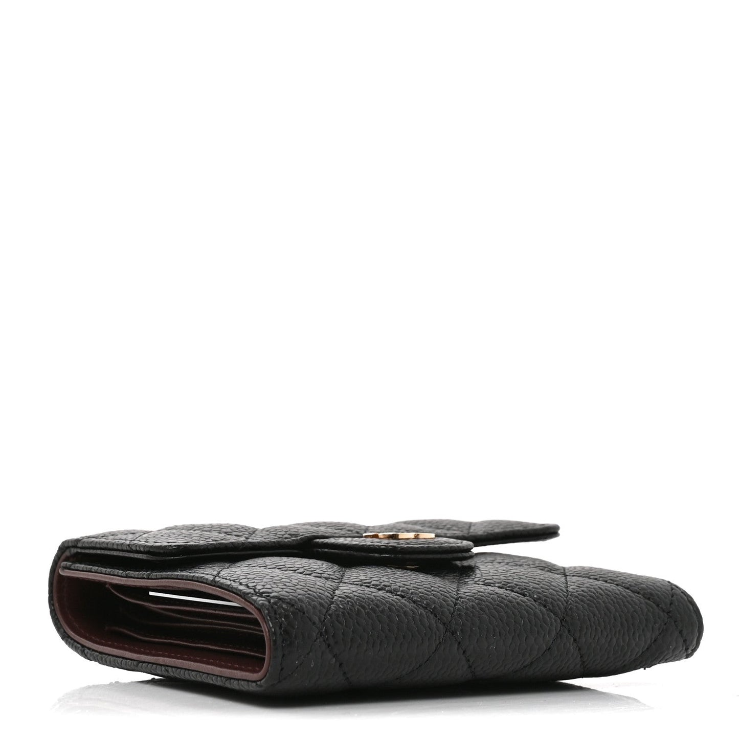 Caviar Quilted Compact Flap Wallet Black