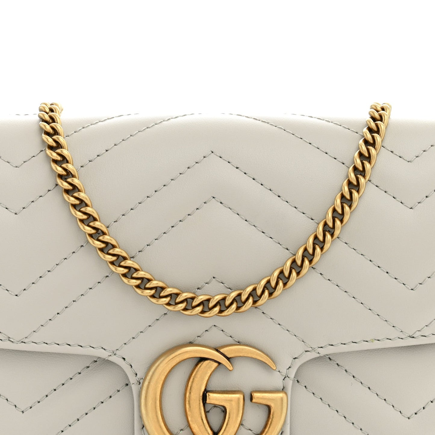 Calfskin Matelasse Mini GG Marmont Shoulder Bag With Card Holder Light Grey Salvy Green