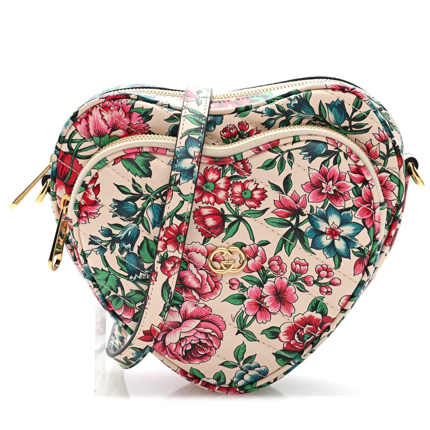 Calfskin Brit Roses Print Matelasse Diagonal Mini Interlocking G Heart Shoulder Bag Multicolor Multicolor