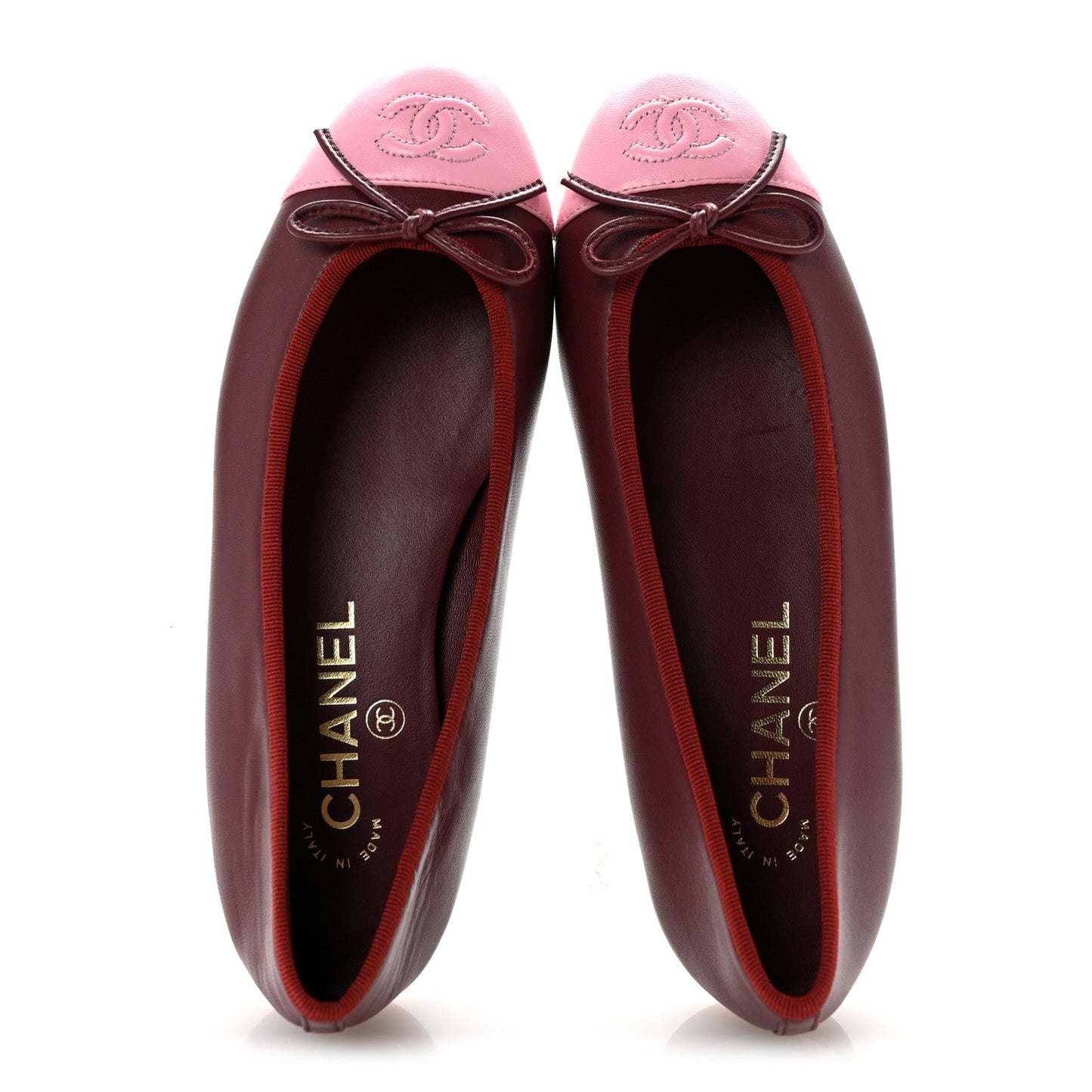 Lambskin Cap Toe CC Ballerina Flats 36 Burgundy Pink