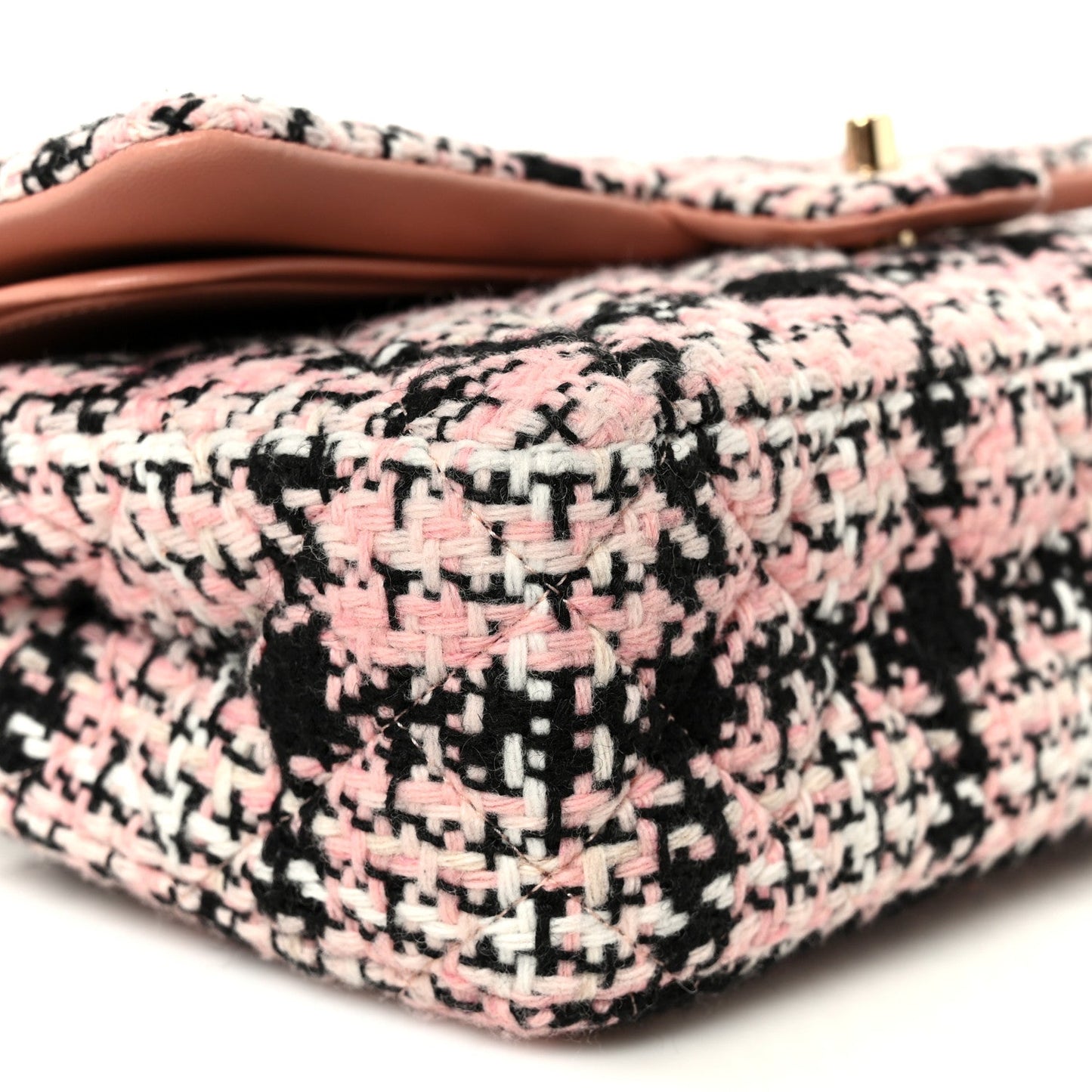 Tweed Quilted Medium Double Flap Pink Black White
