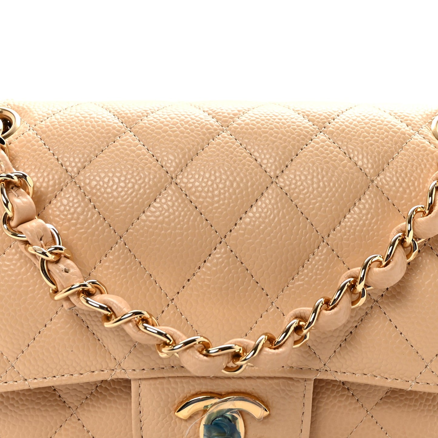 Caviar Quilted Small Double Flap Beige