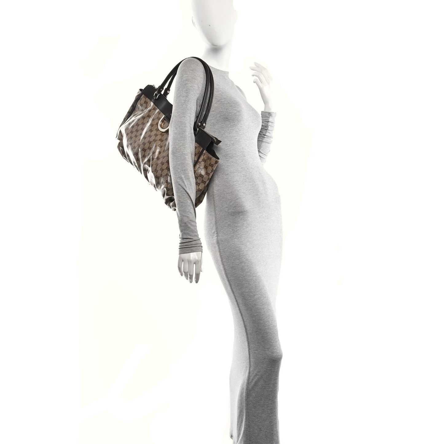 Crystal Monogram Large D Gold Ring Tote Dark Brown