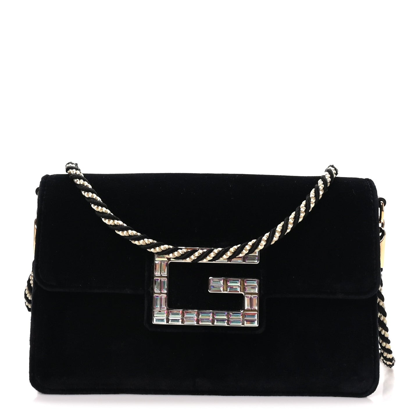 Velvet Crystal Square G Shoulder Bag Black