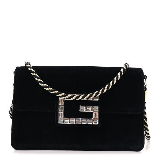 Velvet Crystal Square G Shoulder Bag Black