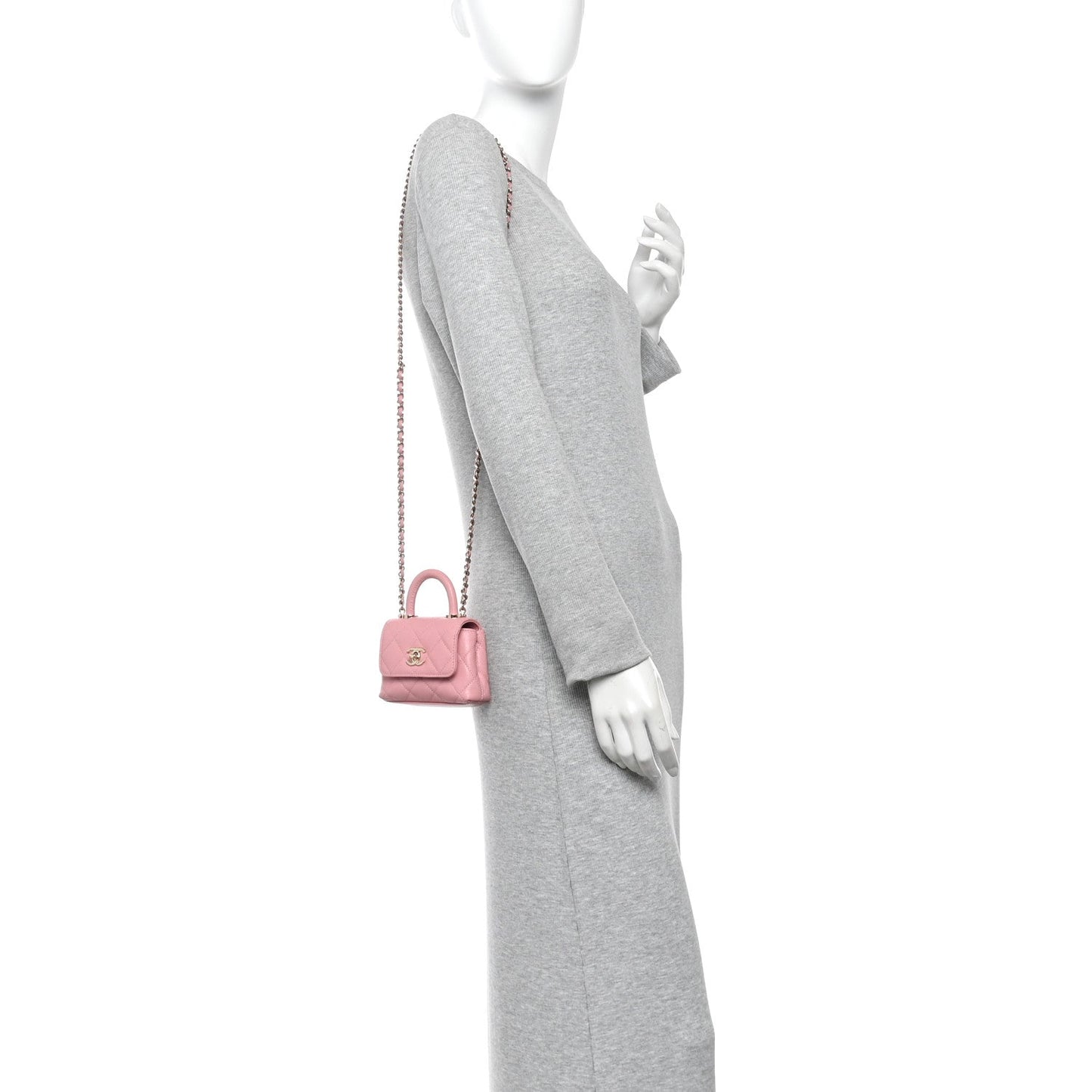 Caviar Quilted Nano Coco Handle Clutch With Chain Pink
