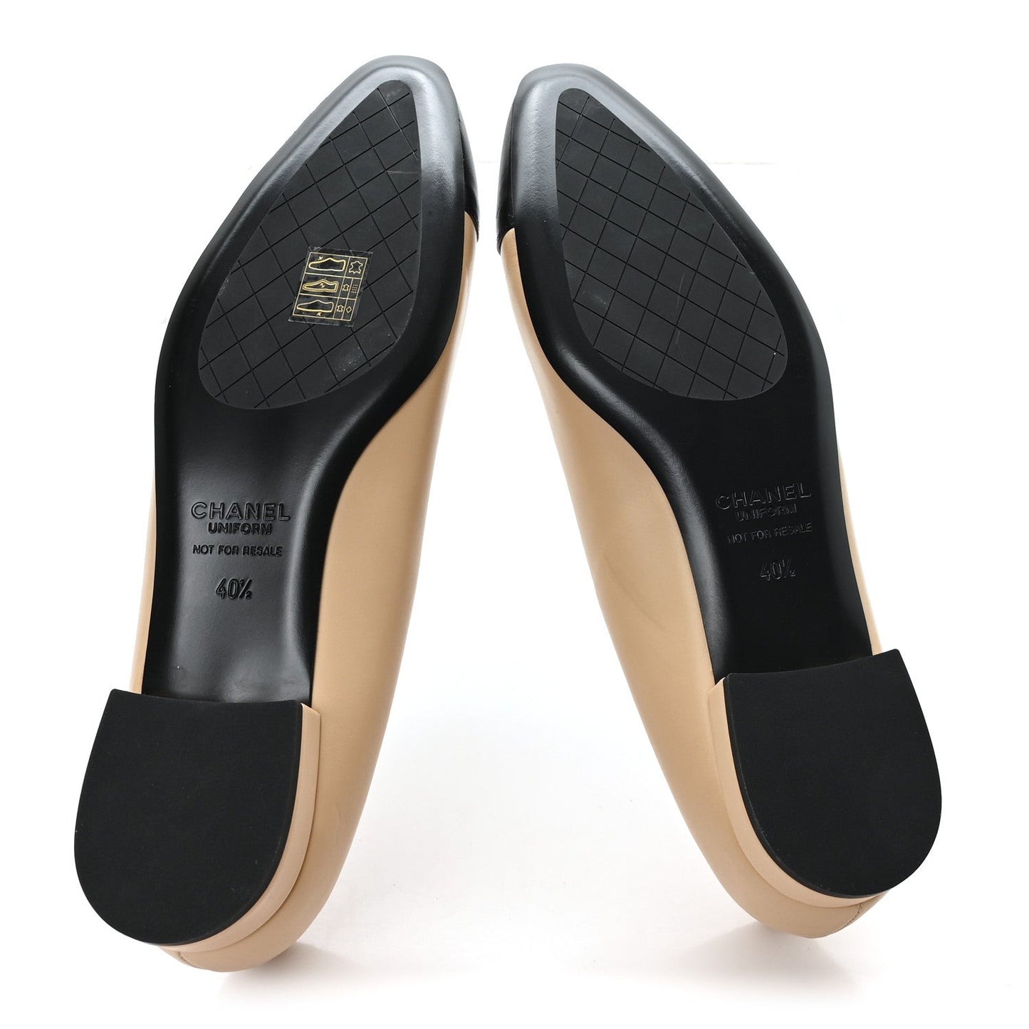 Lambskin Cap Toe CC Uniform Ballerina Flats 40.5 Beige Black