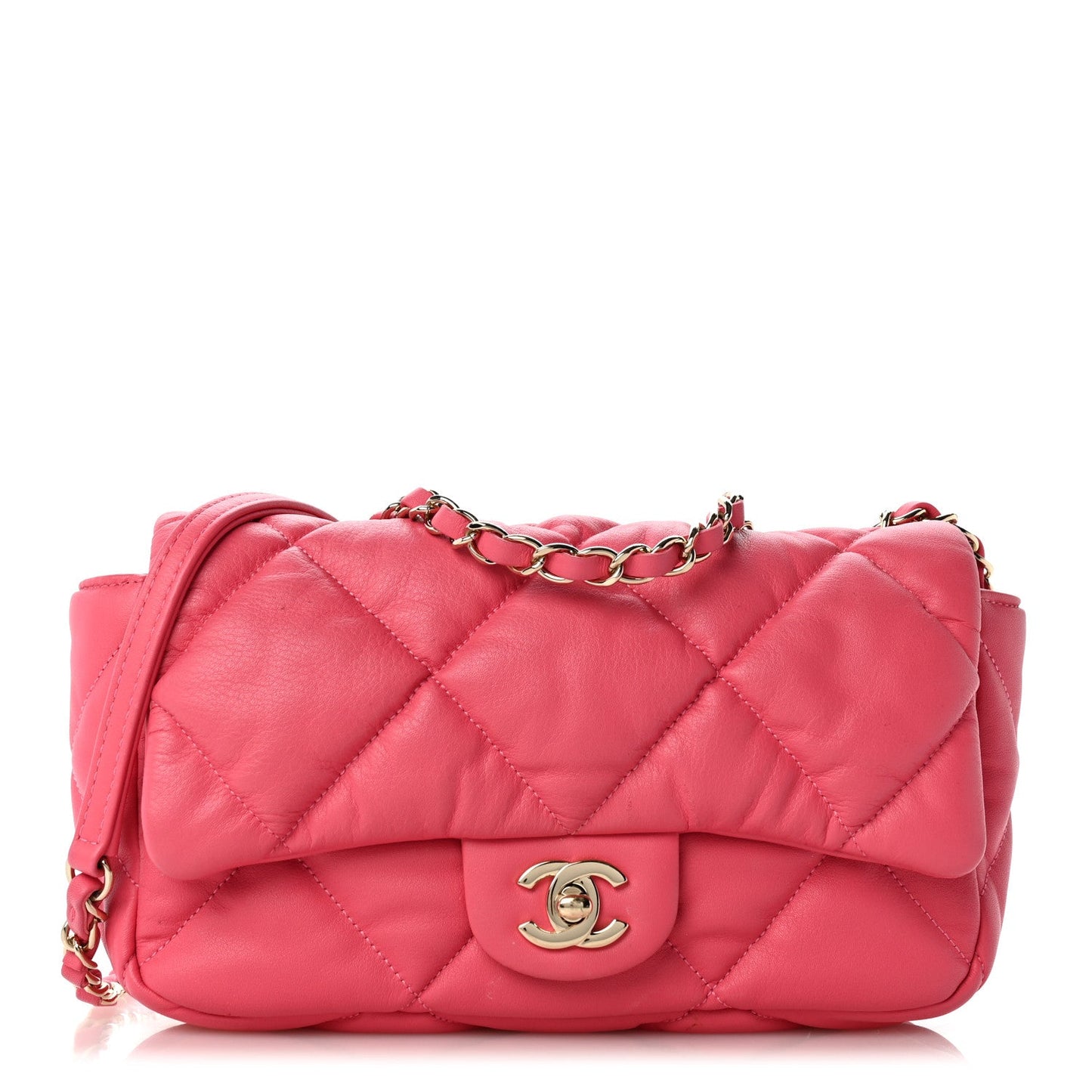 Calfskin Quilted Medium Bubbly Flap Pink