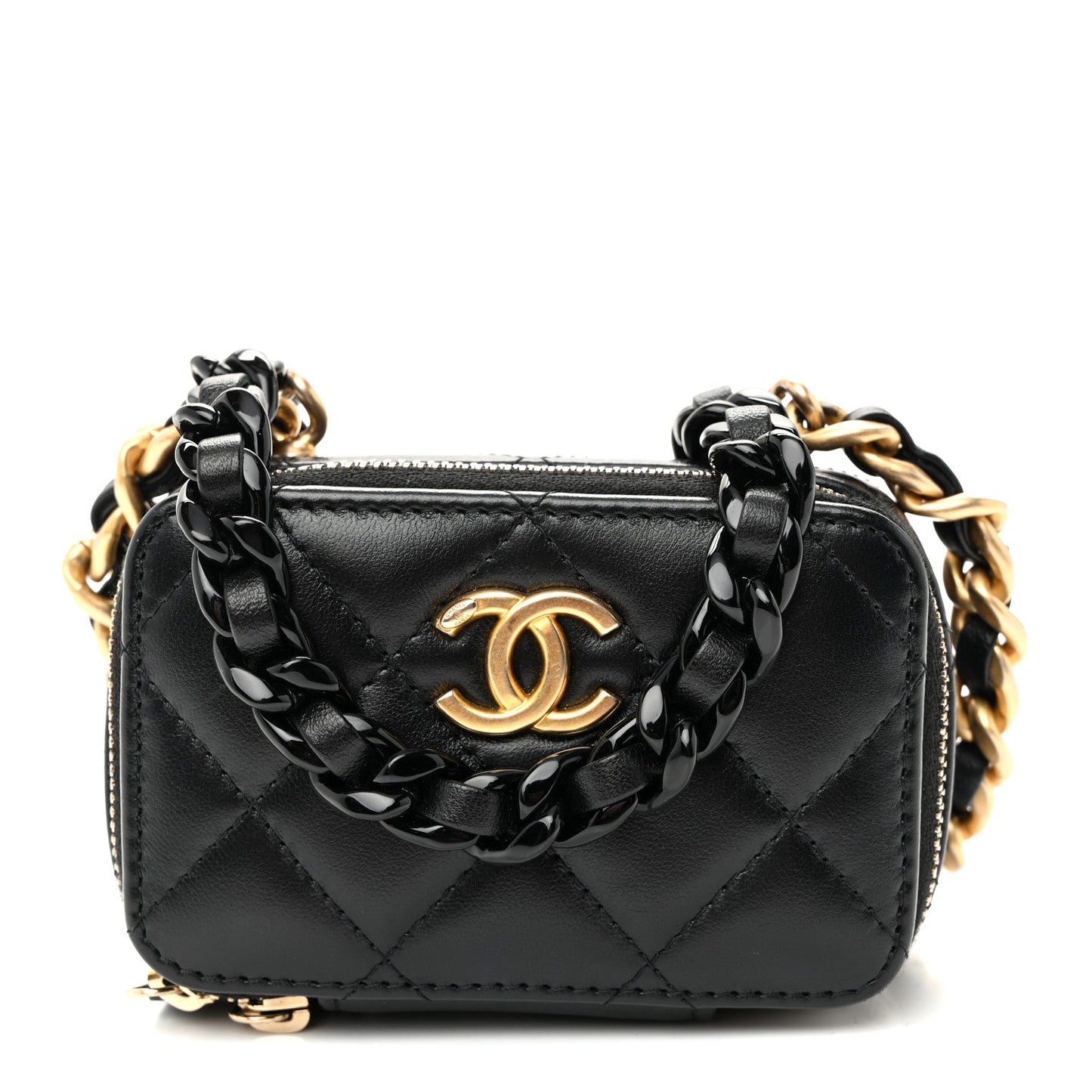 Lambskin Quilted Mini Lacquered Chain Clutch Black