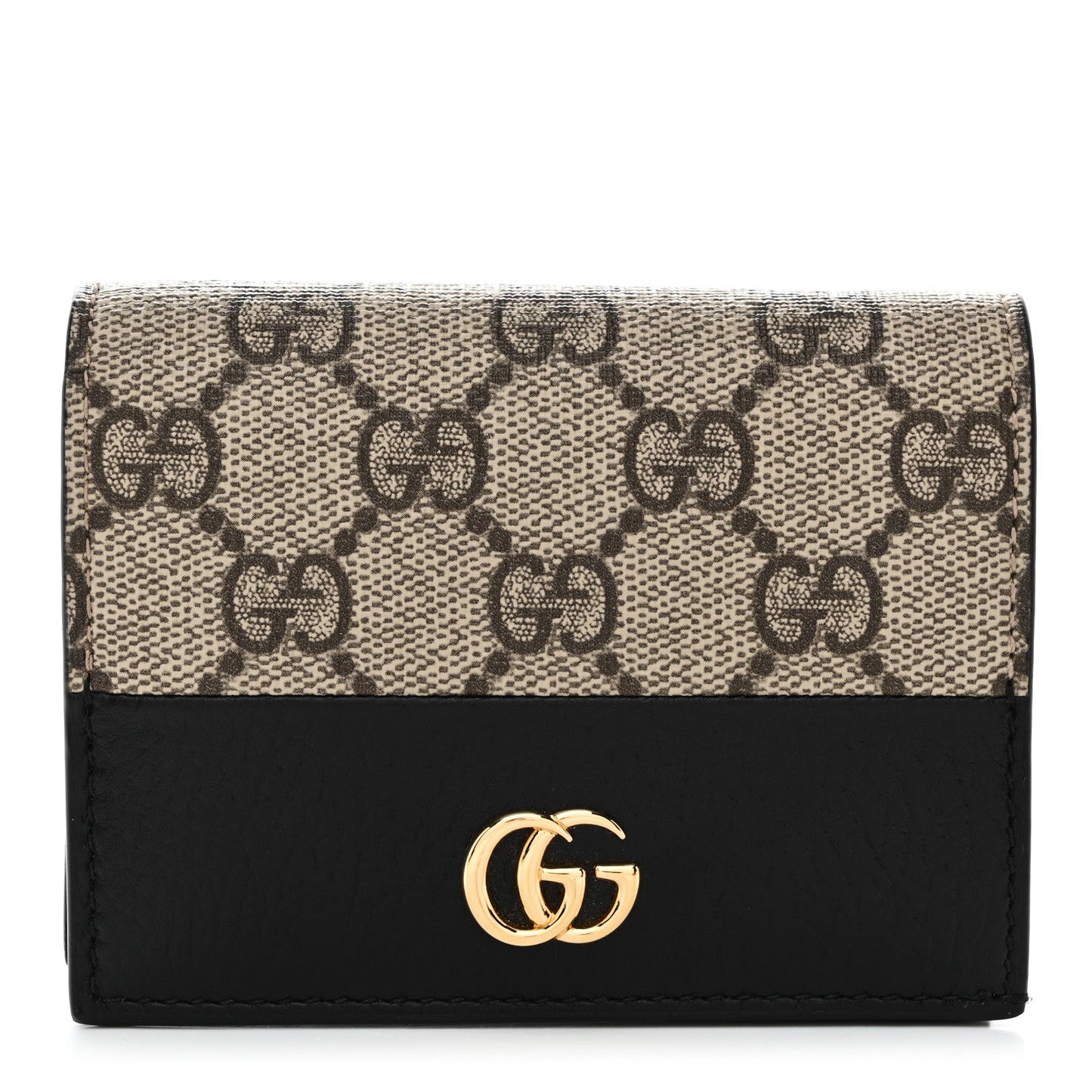Dollar Calfskin GG Supreme Monogram GG Marmont Card Case Black Beige Ebony