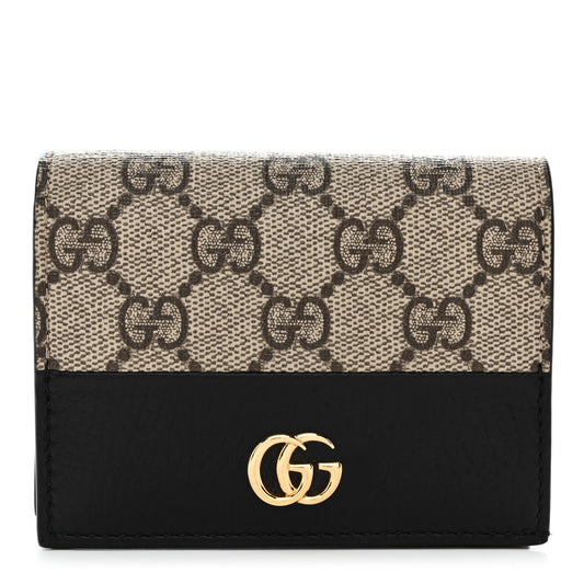 Dollar Calfskin GG Supreme Monogram GG Marmont Card Case Black Beige Ebony