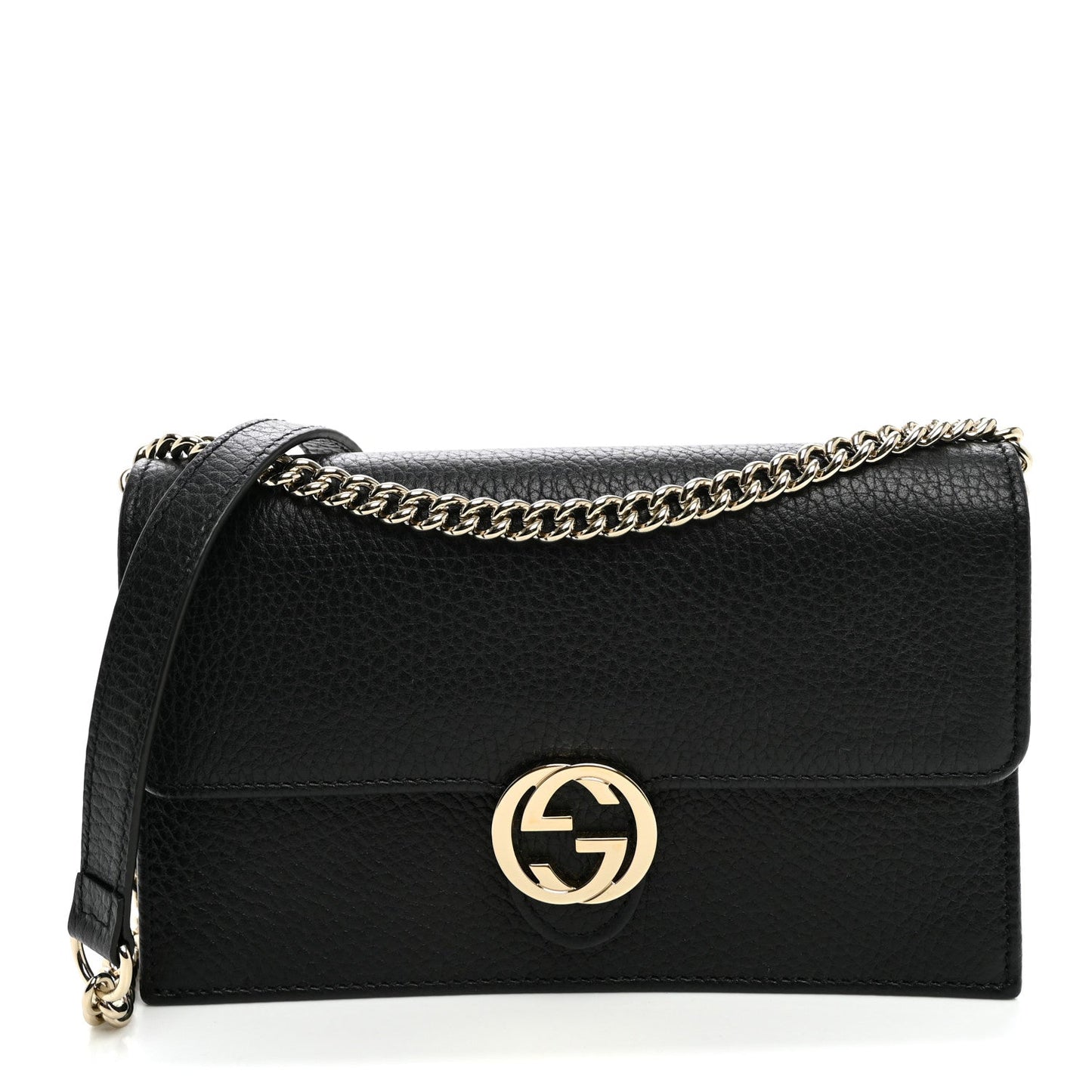 Dollar Calfskin Interlocking G Chain Wallet Black